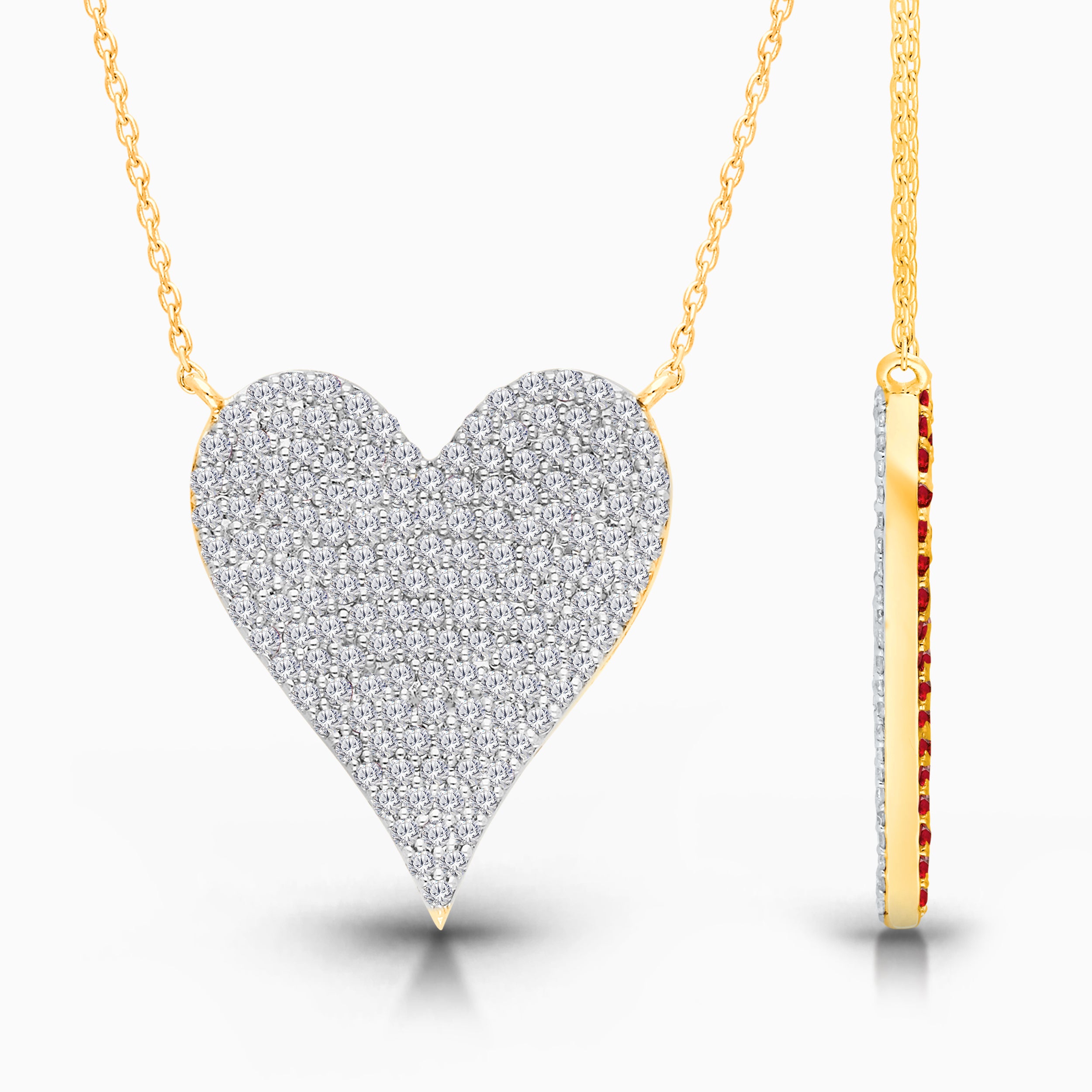 Dual Sided Ruby & Diamond Heart Necklace