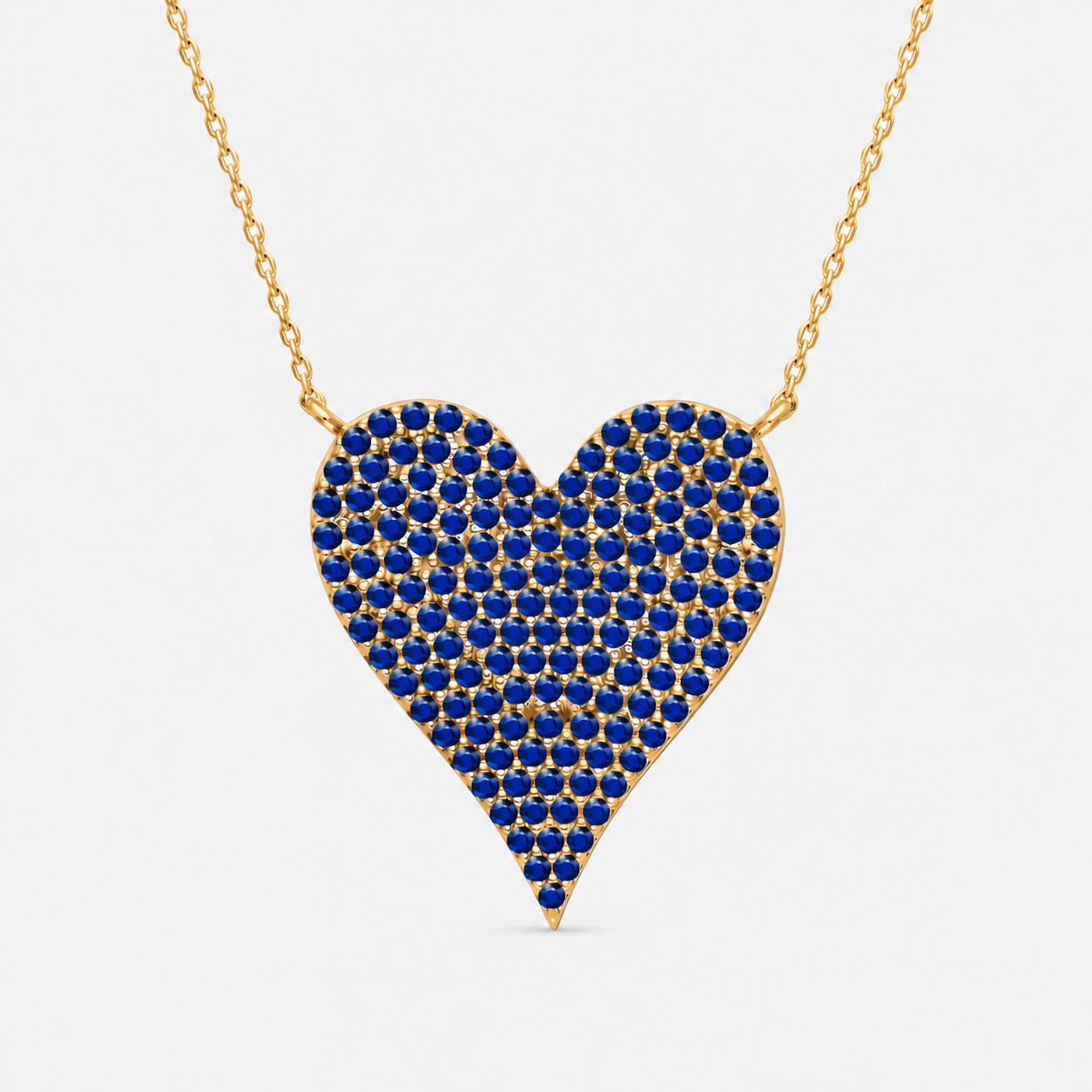 Dual Sided Sapphire & Diamond Heart Necklace Blue Sapphire