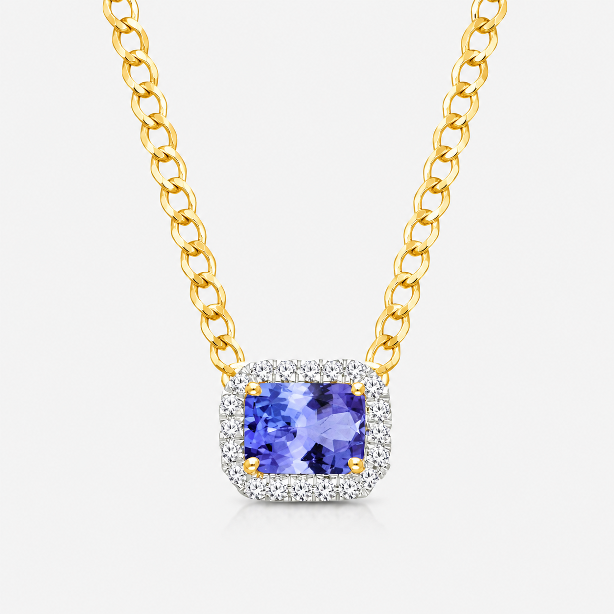 Emerald Cut Tanzanite & Diamond Curb Chain Tanzanite