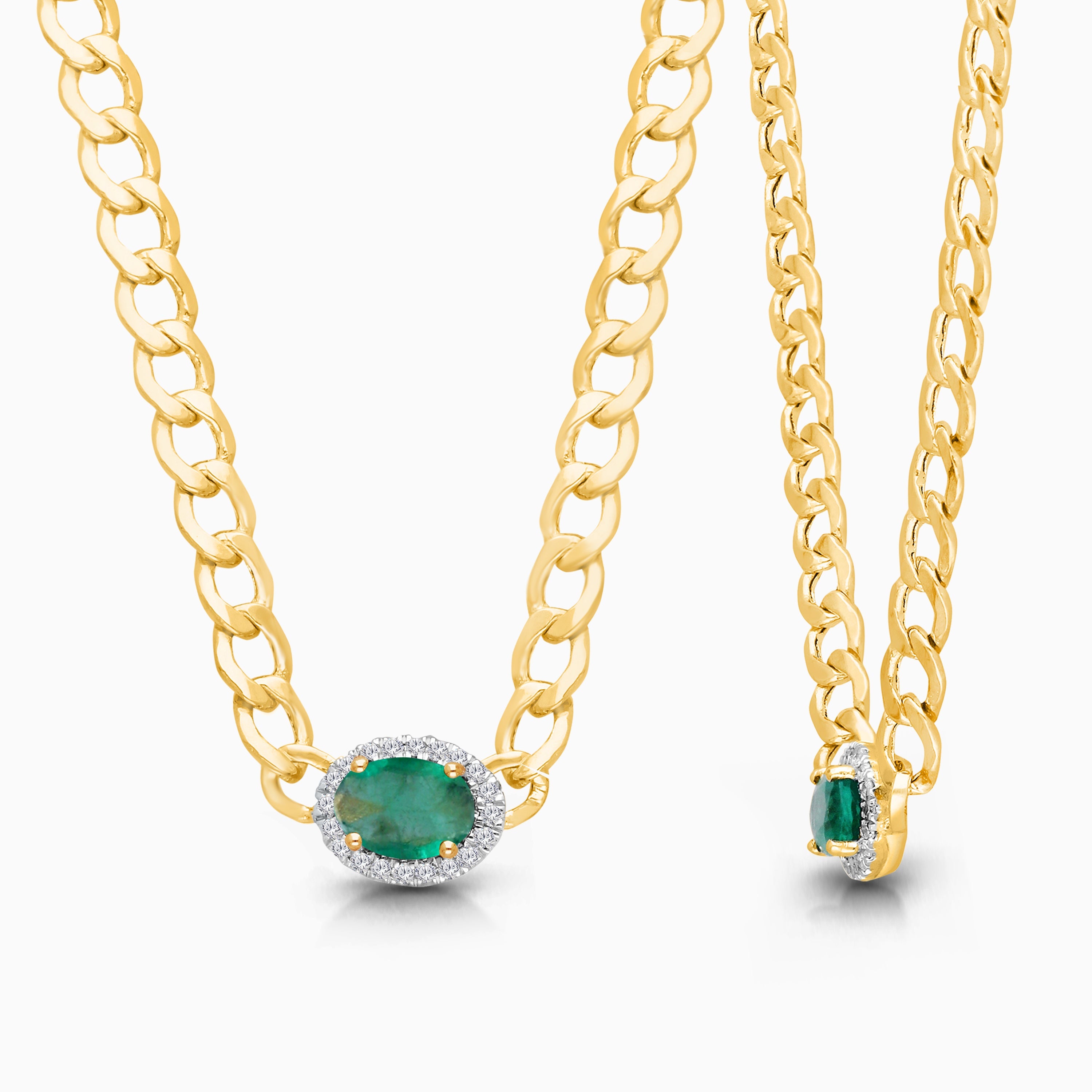Oval Emerald Curb Necklace Emerald