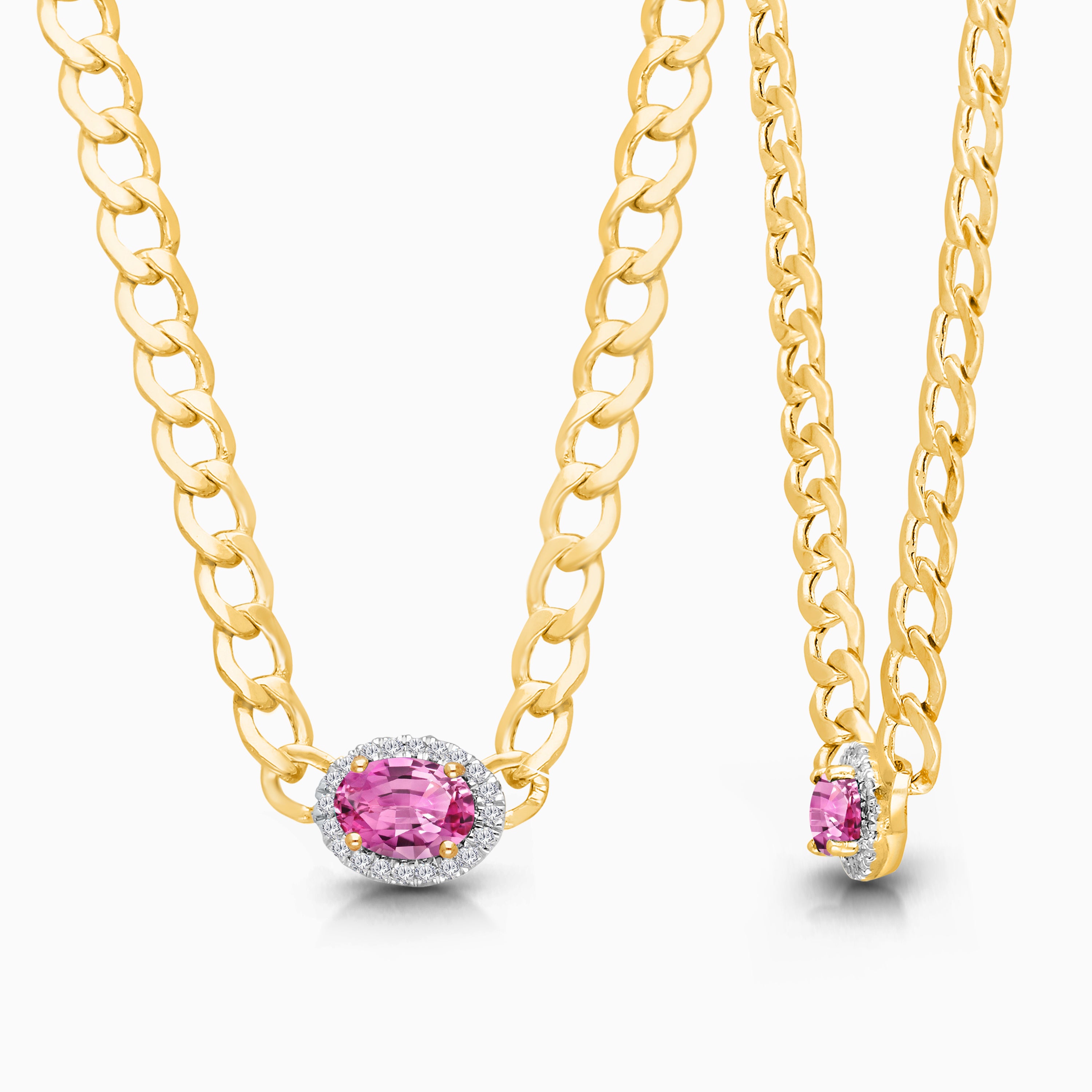 Oval Pink Sapphire Curb Chain