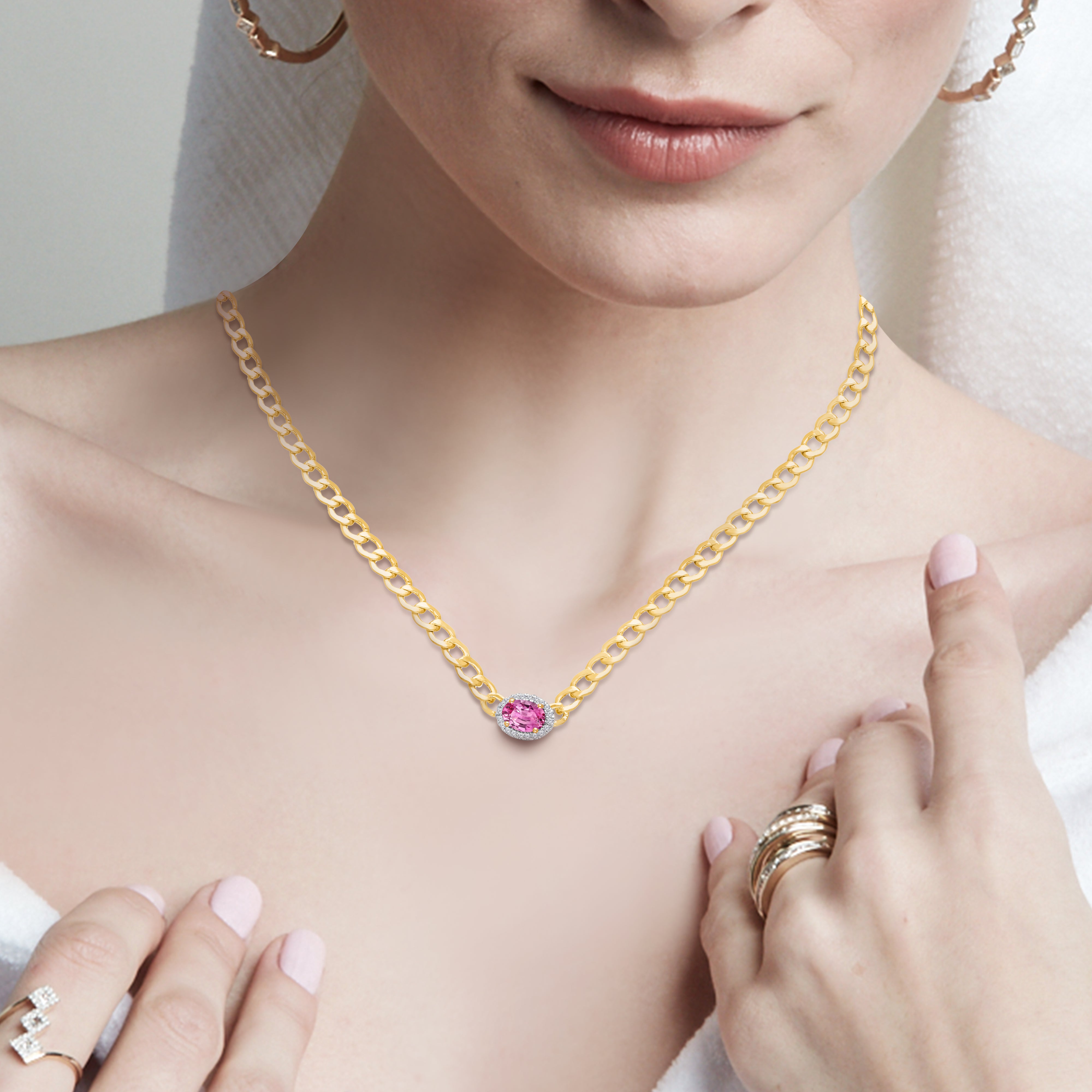Oval Pink Sapphire Curb Chain