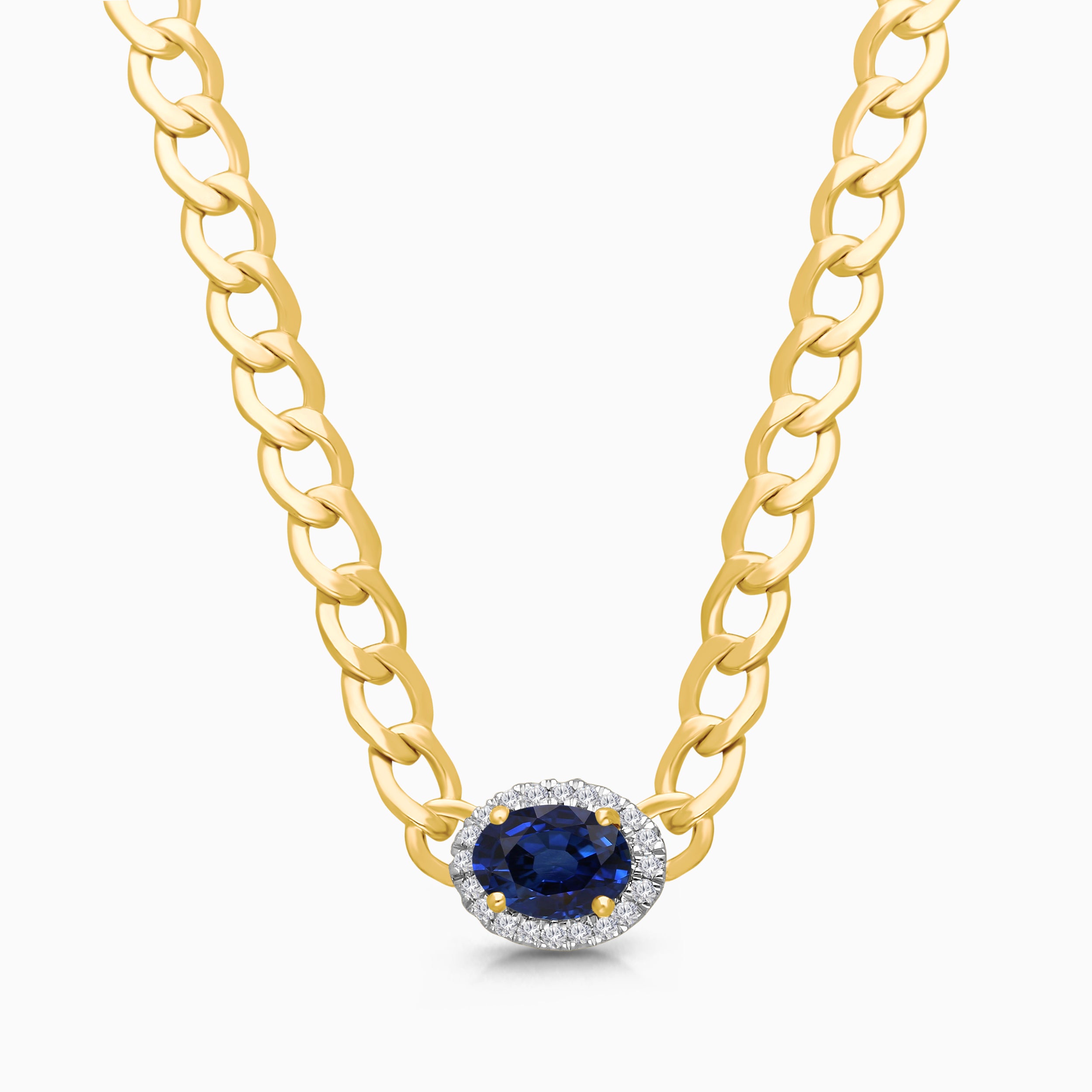 Oval Cut Sapphire Curb Chain
