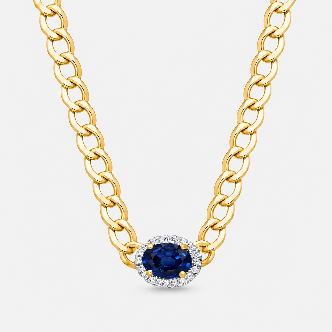 Oval Cut Sapphire Curb Chain Blue Sapphire
