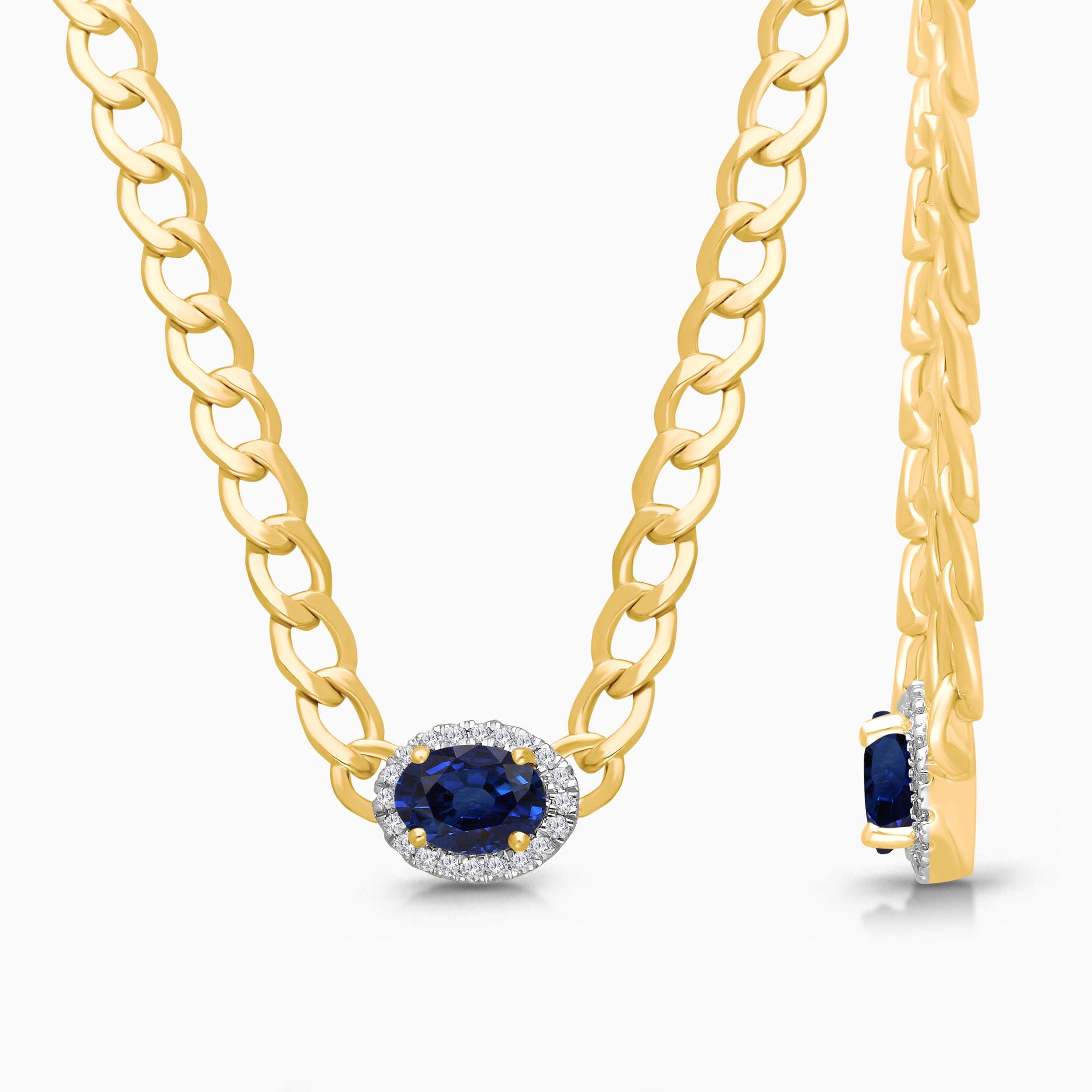 Oval Cut Sapphire Curb Chain