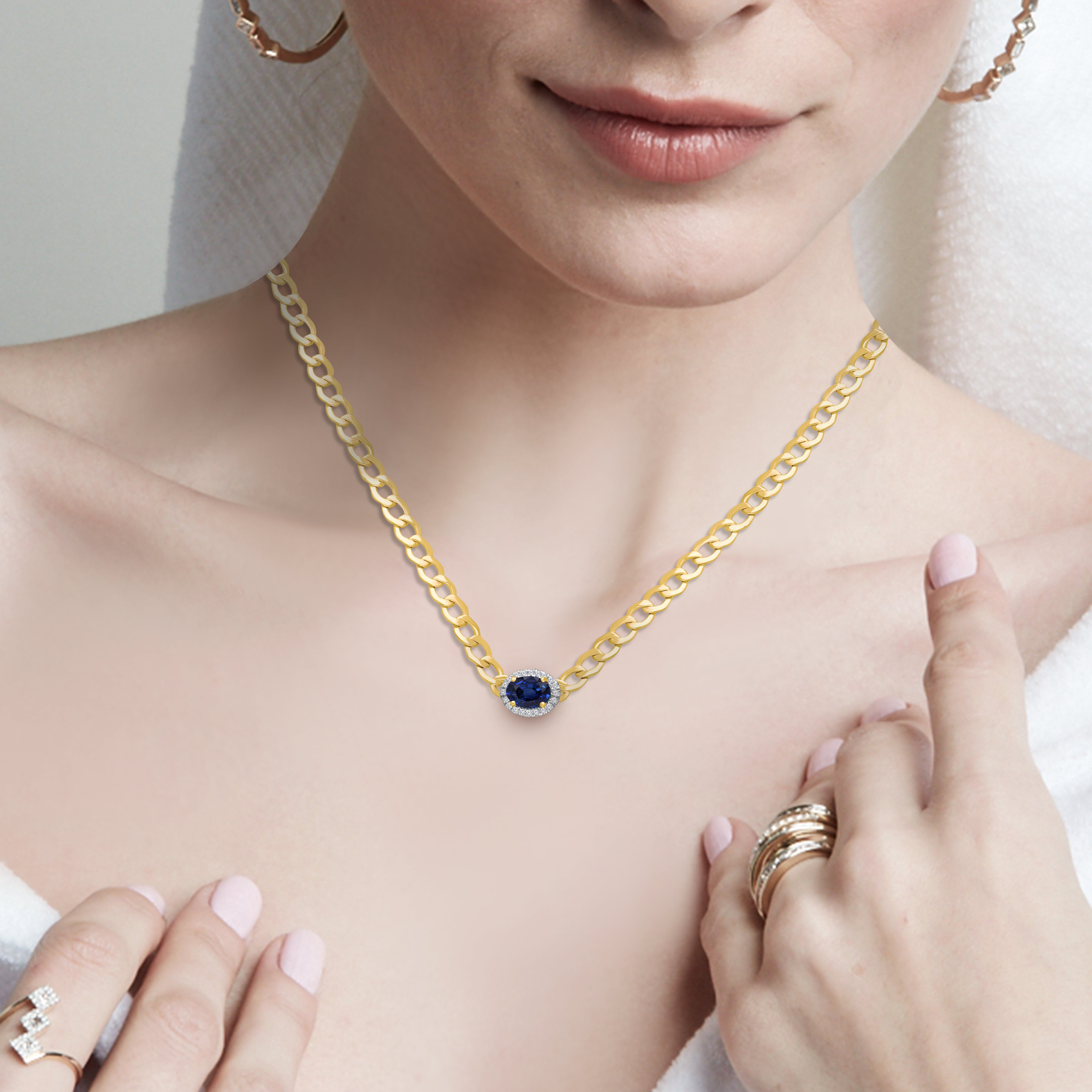 Oval Cut Sapphire Curb Chain