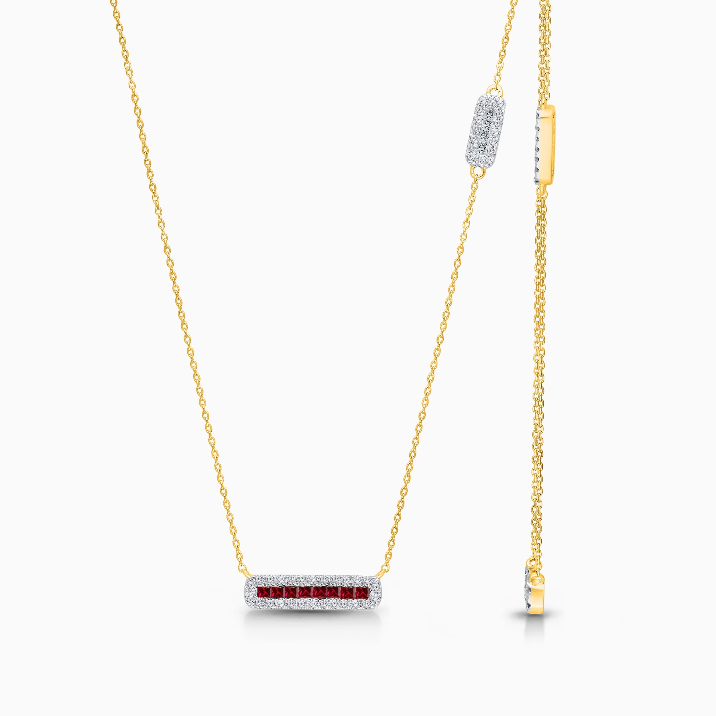 Baguette Ruby & Diamond Asymmetric Necklace