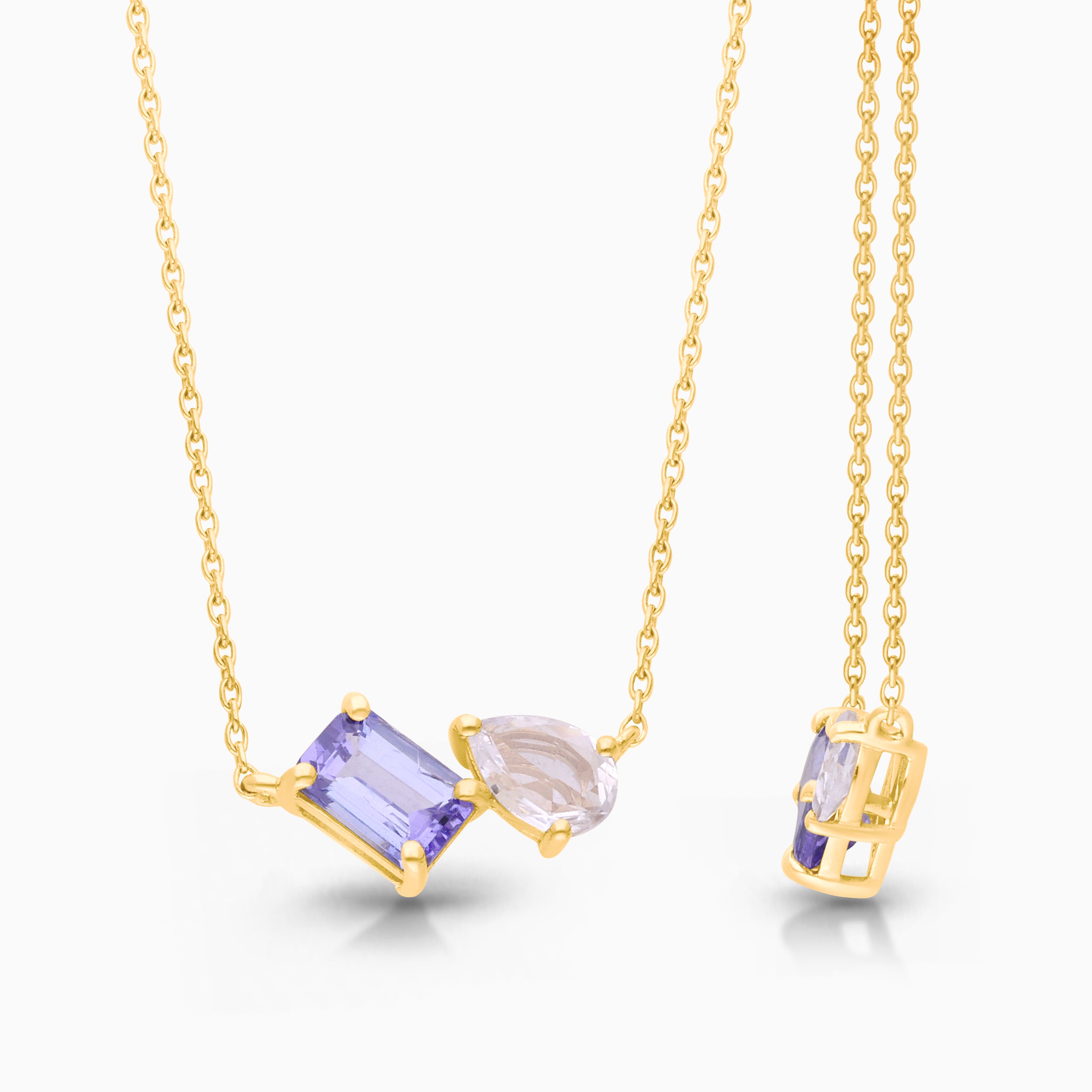 Perfect Pear White Sapphire & Tanzanite Necklace