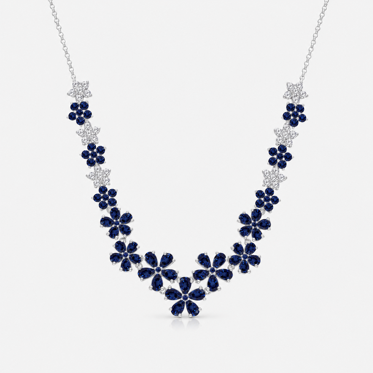 Sapphire Garden Tennis Necklace Blue Sapphire