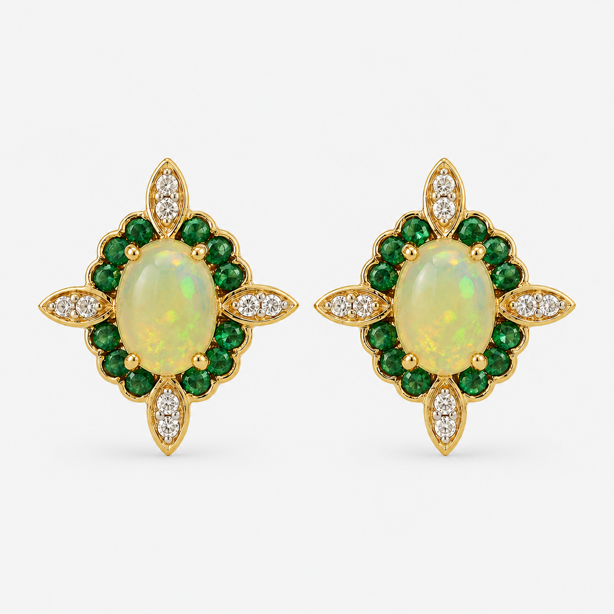 Ethereal Garden Opal & Emerald Studs opal