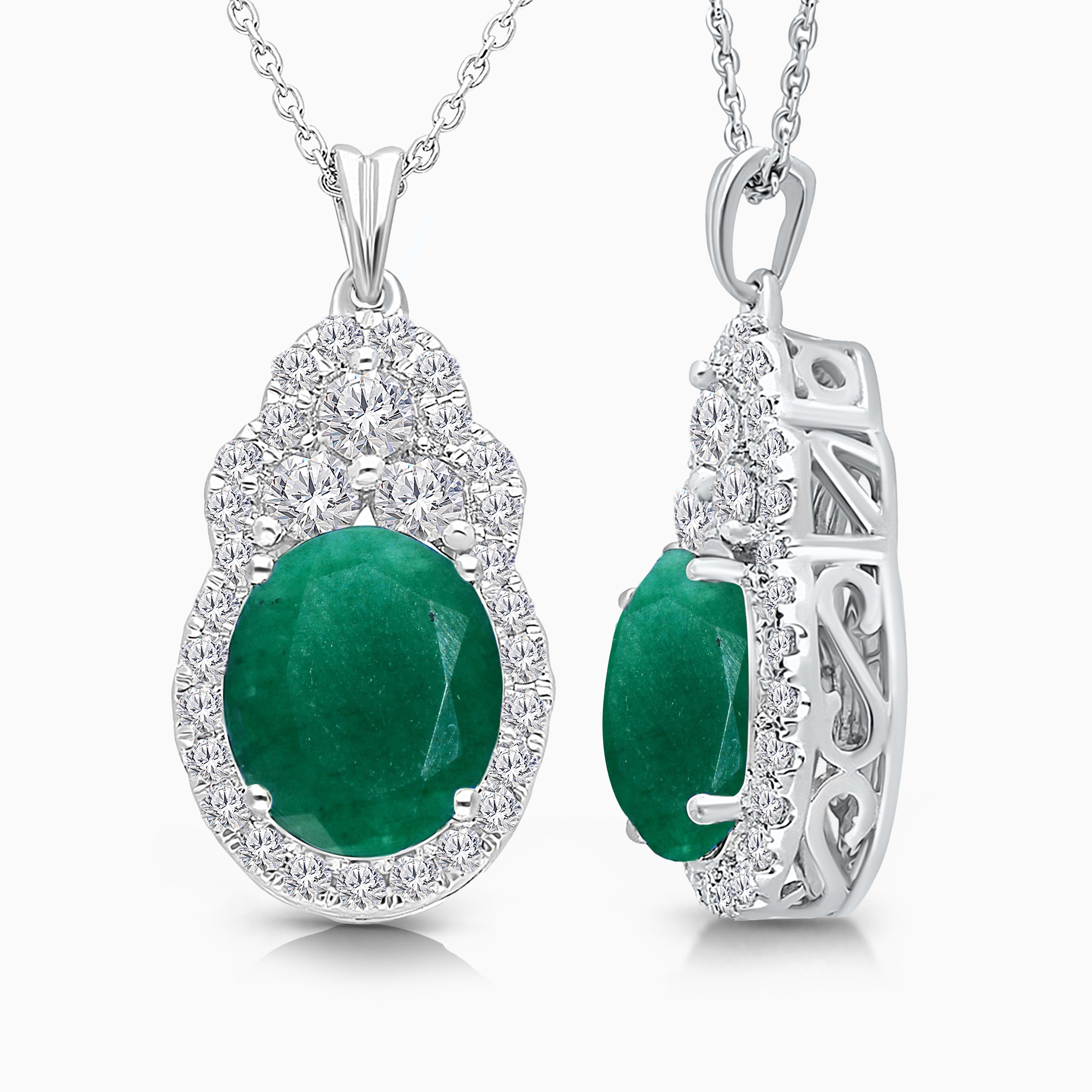 Diamond Crown Emerald Oval Pendant