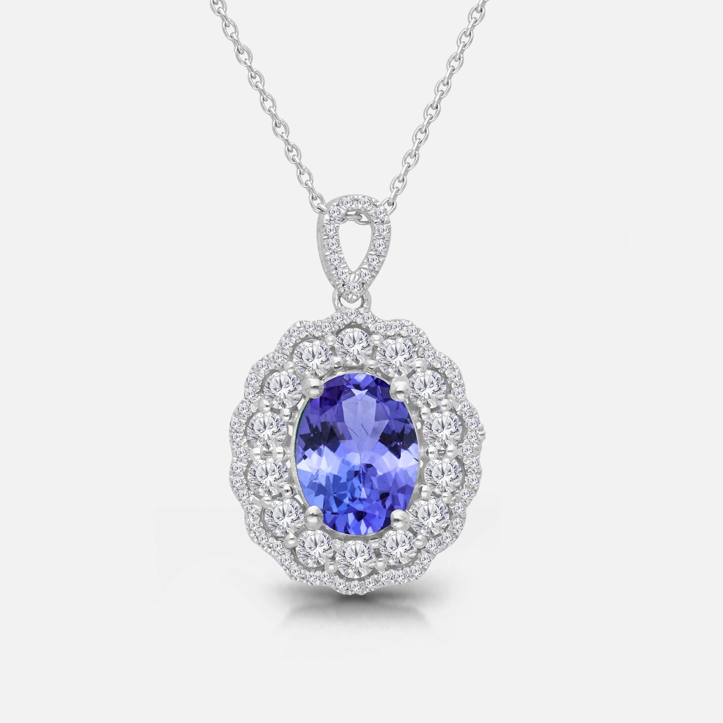Dual Halo White Diamond Tanzanite Pendant Tanzanite