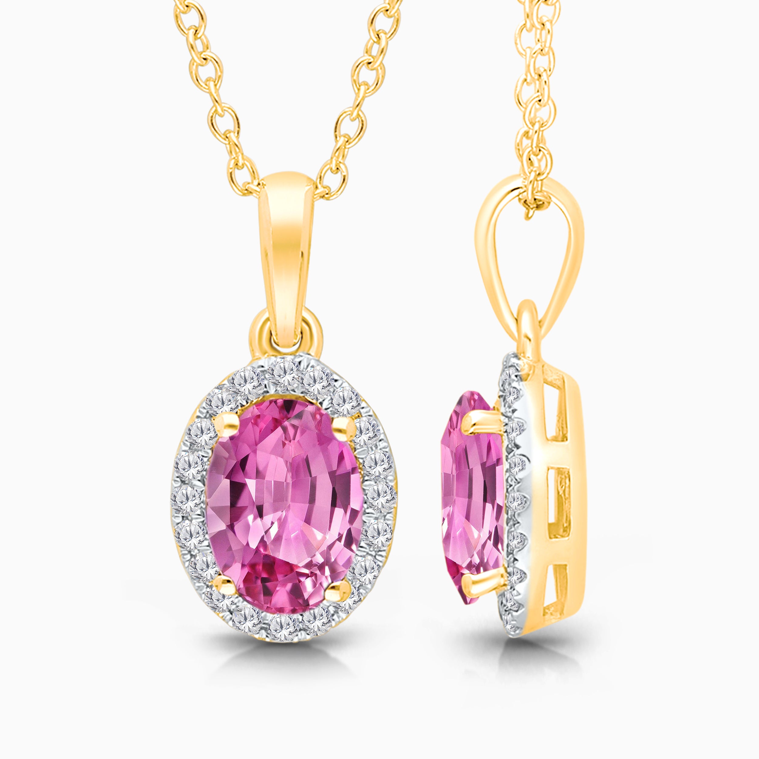 Halo Diamond Pink Sapphire Pendant
