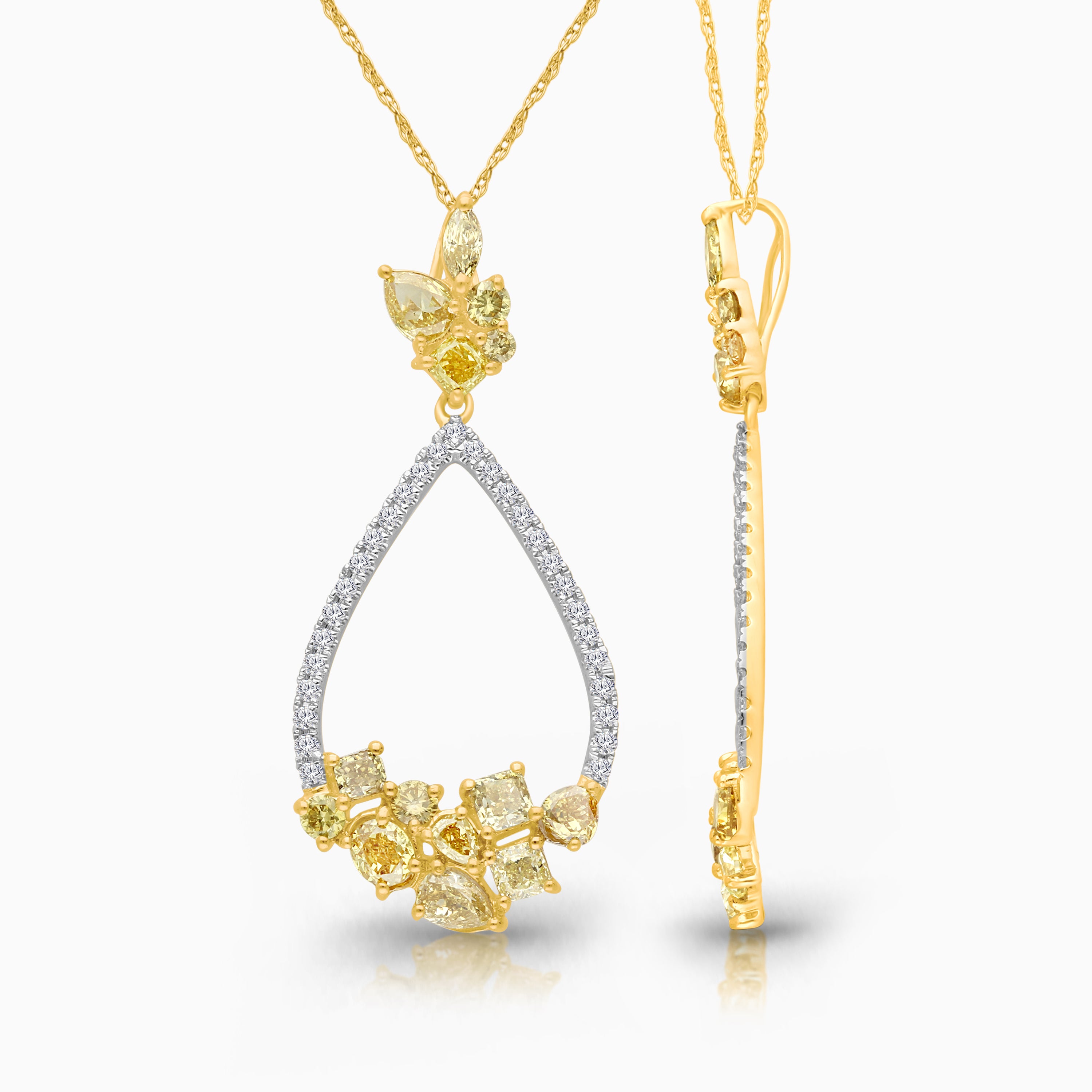 Pear Yellow Diamond Cluster Necklace