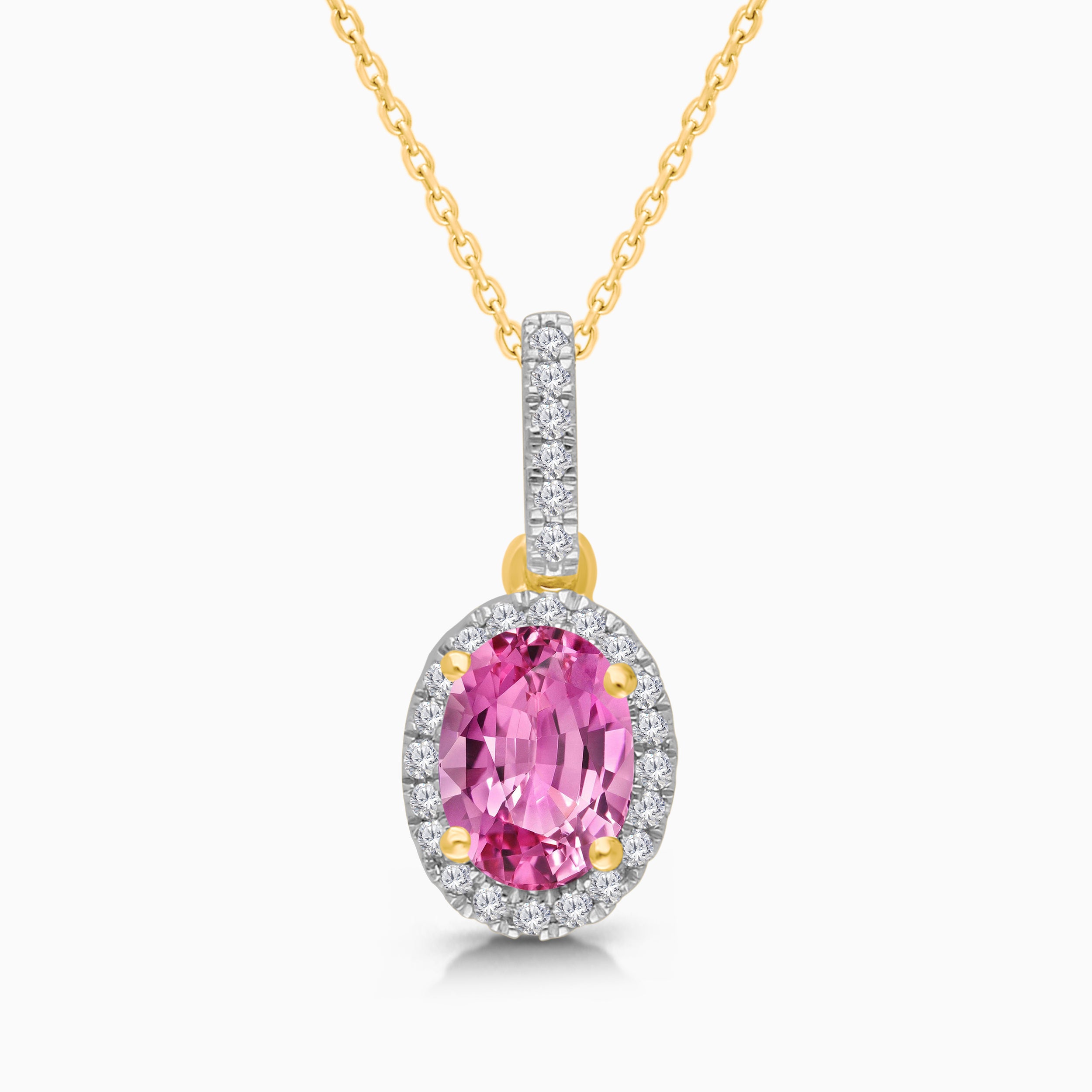 Pink Sapphire & Diamond Halo Necklace