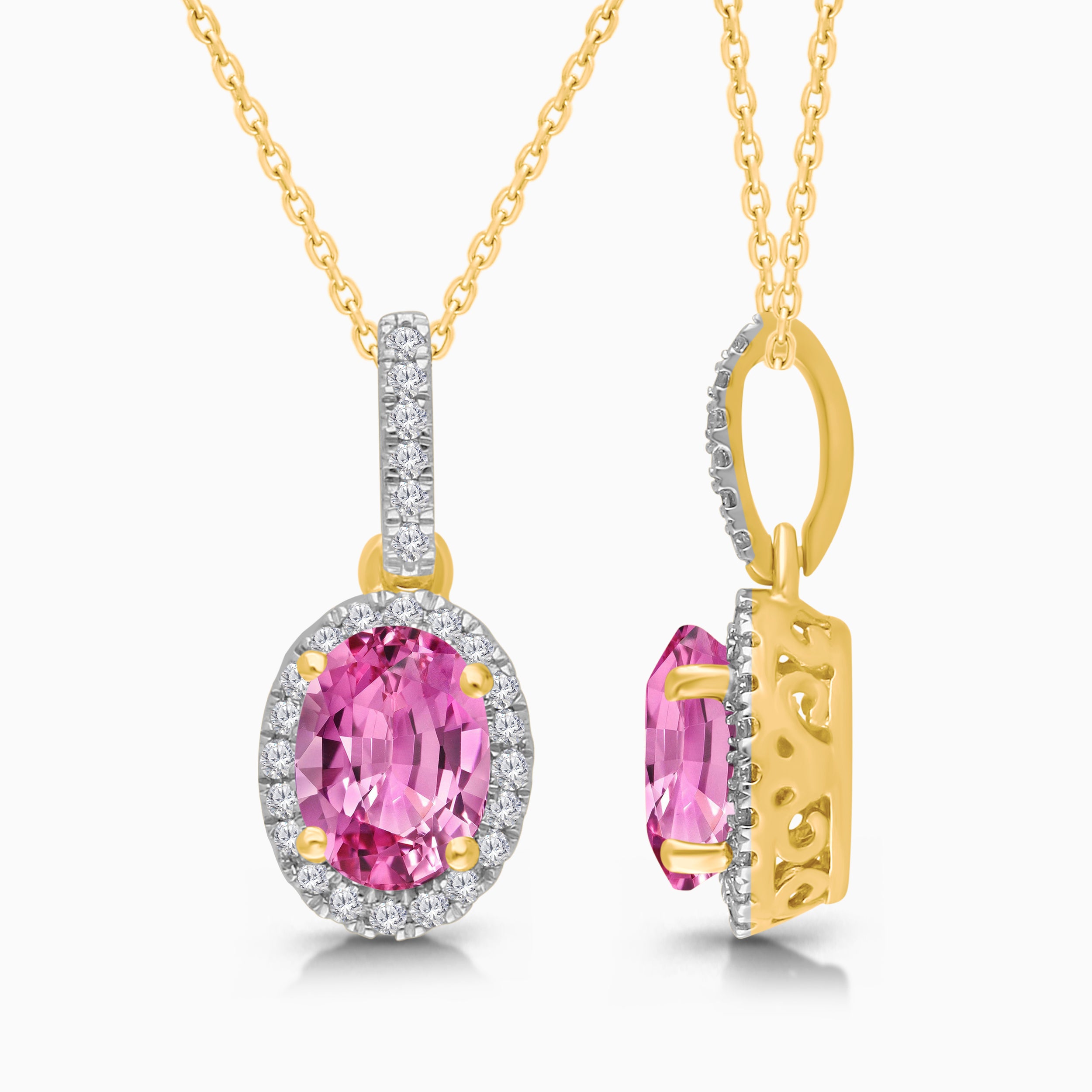 Pink Sapphire & Diamond Halo Necklace