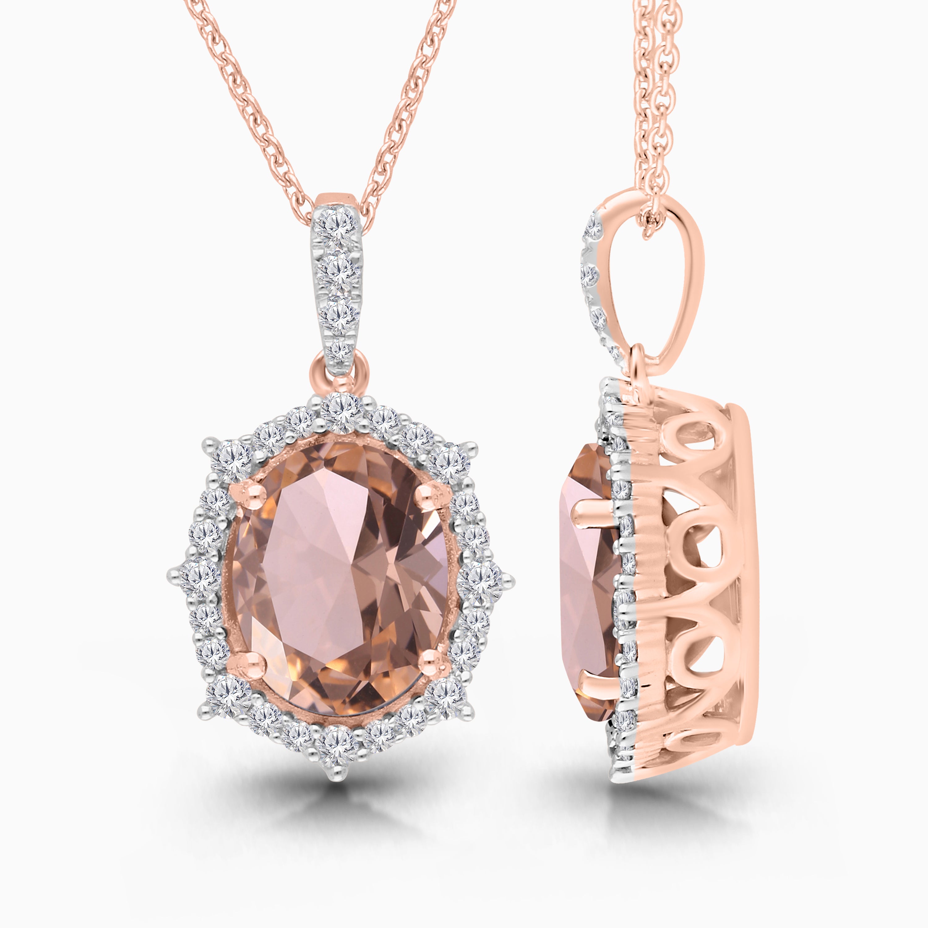 Prism Morganite & Diamond Pendant Necklace