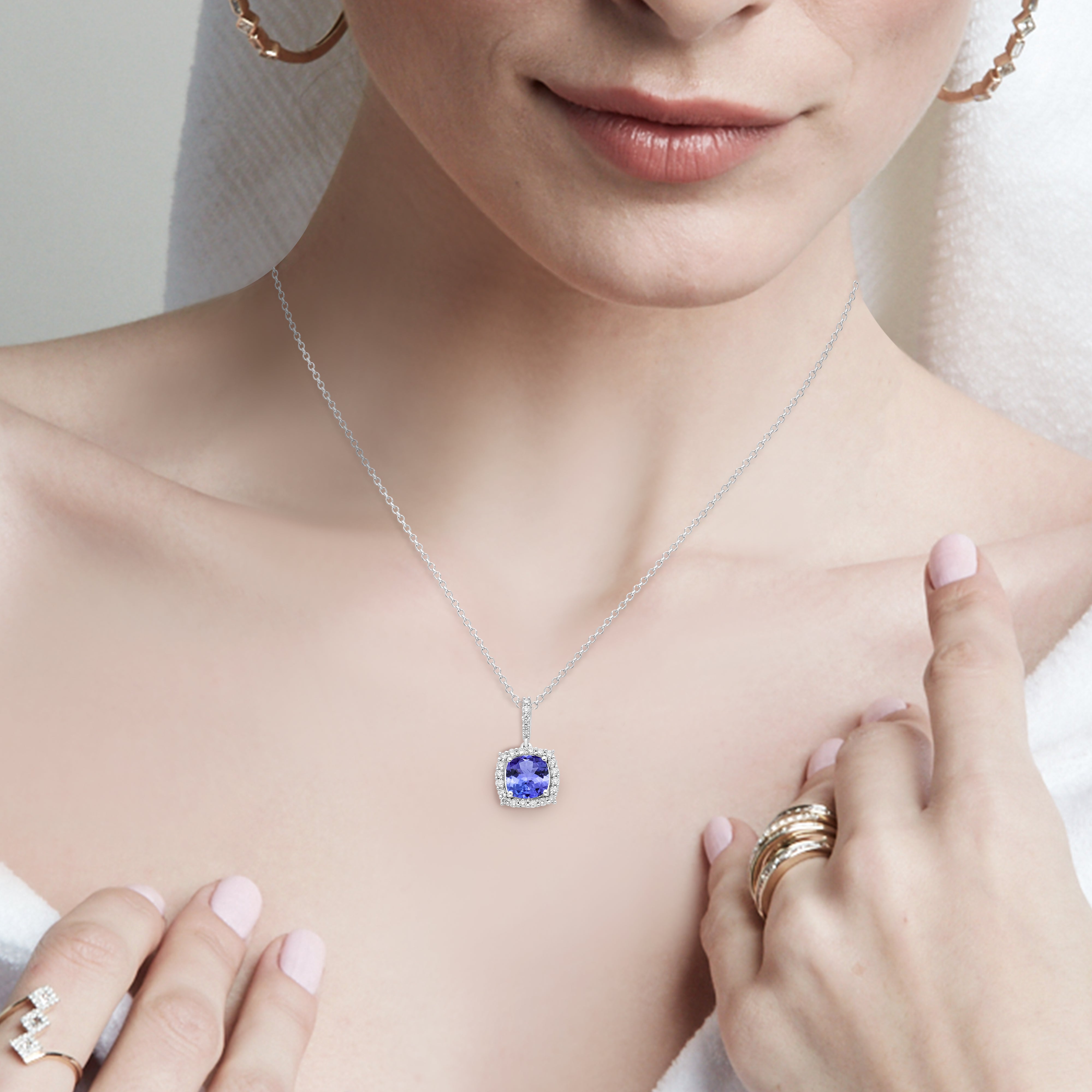 Cushion Cut Tanzanite & Diamond Pendant