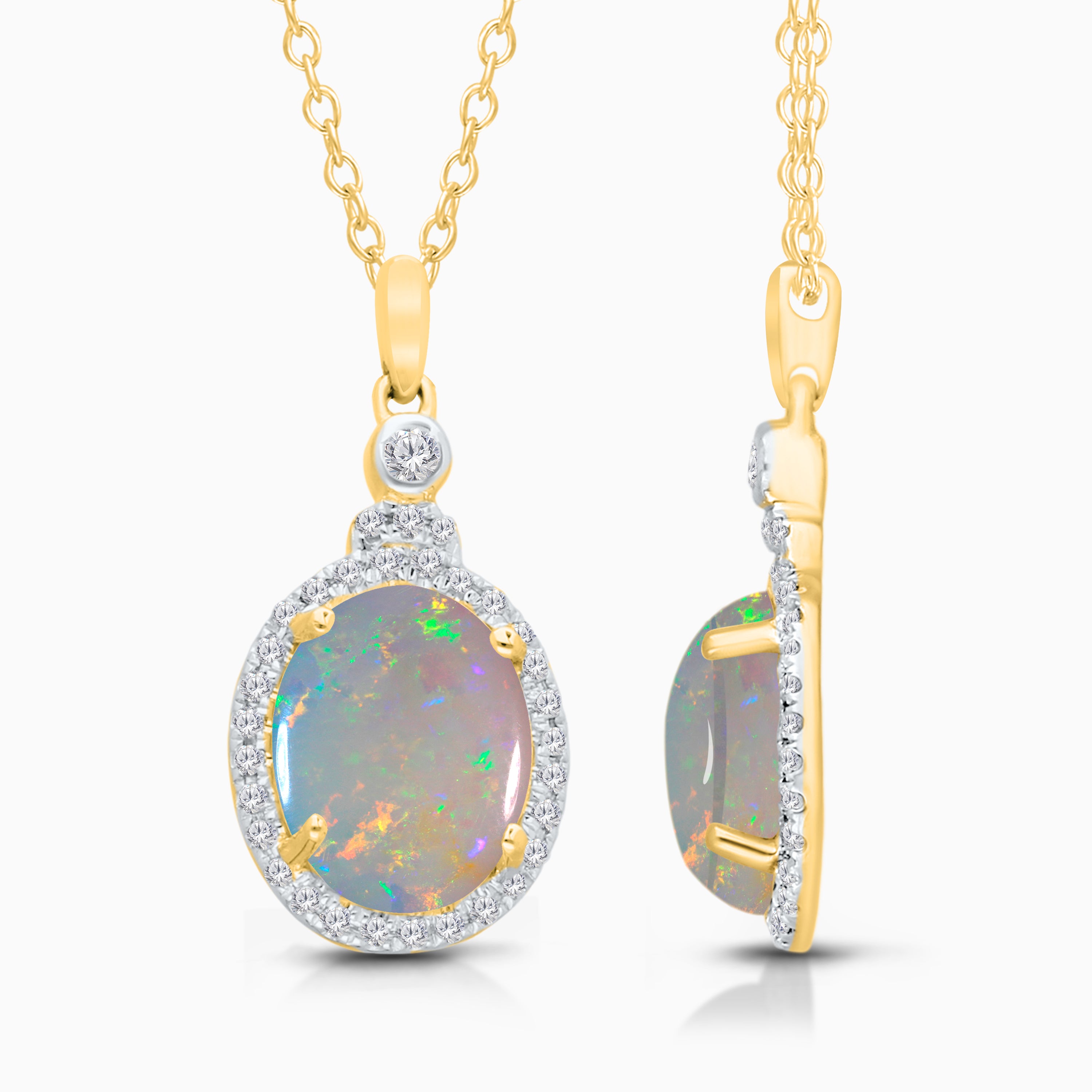 Opal & Diamond Halo Necklace