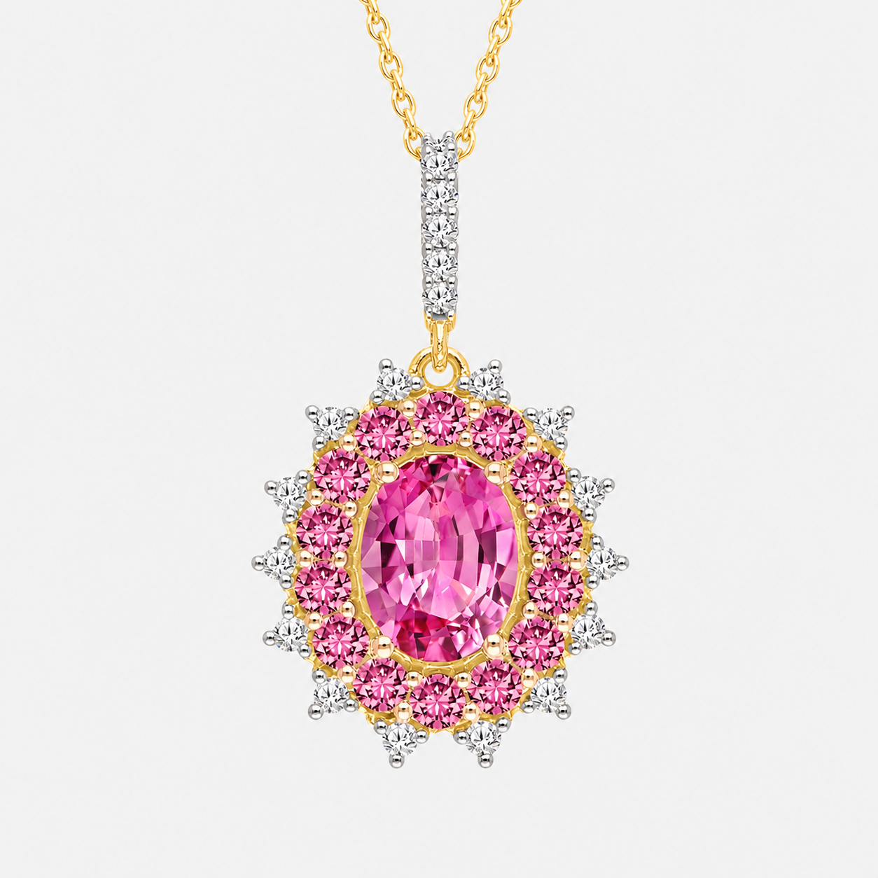 Duo Halo Pink Sapphire & Diamond Pendant Pink Sapphire
