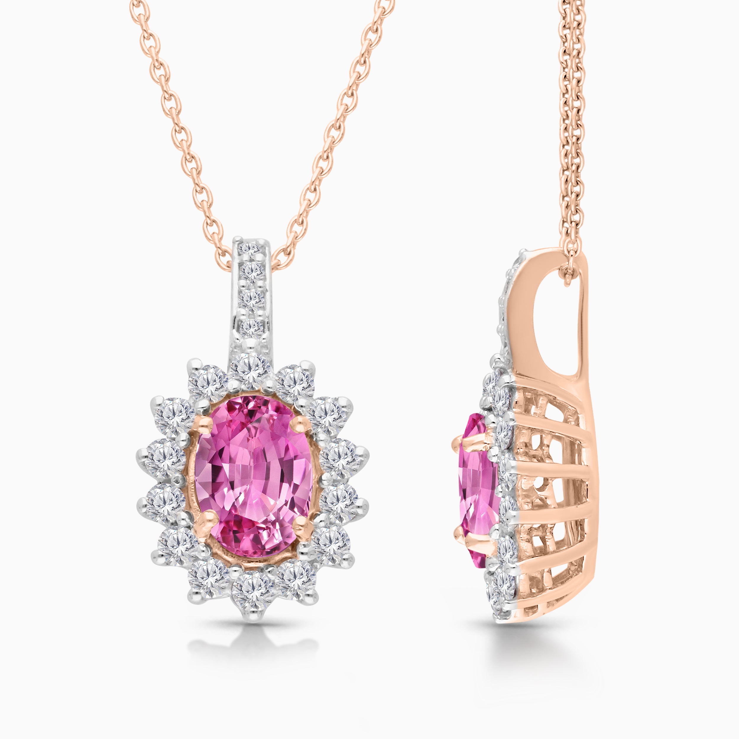 Carnation Pink Sapphire & Diamond Pendant