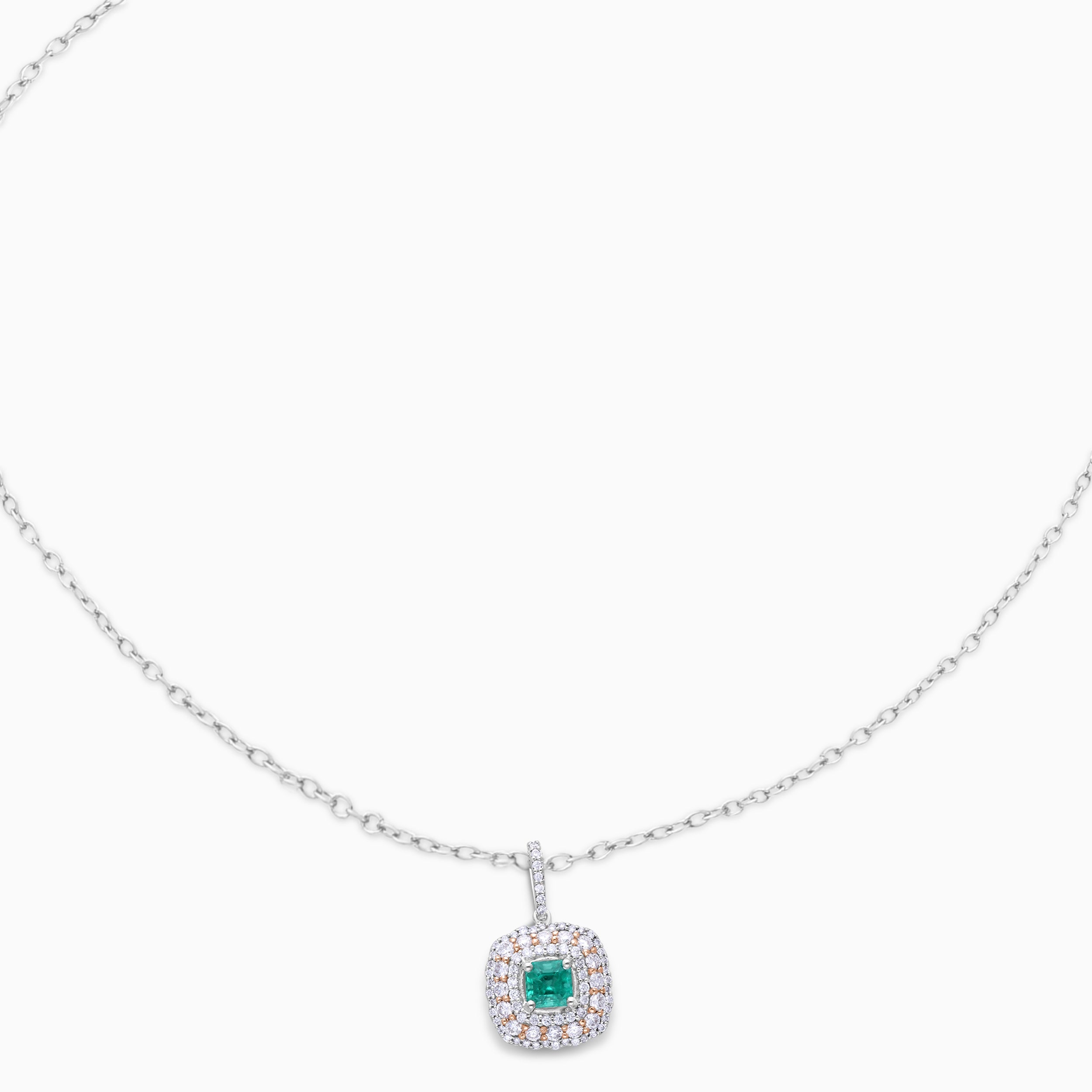 Rose & White Gold Colombian Emerald Diamond Pendant