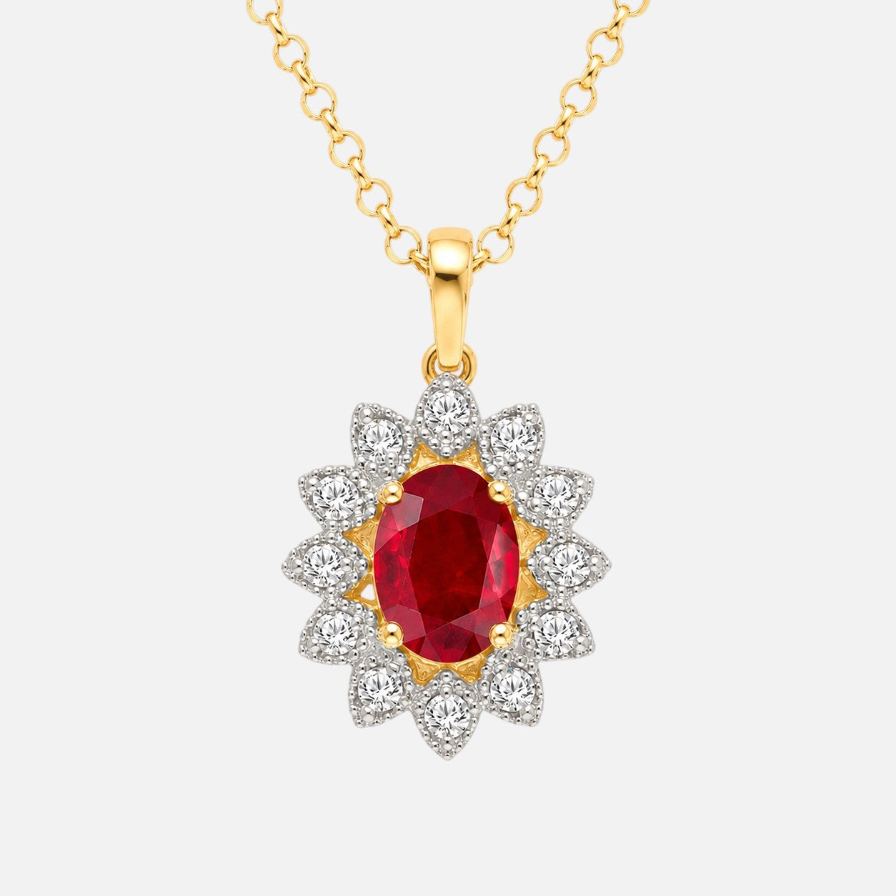 Yellow Gold White Diamond Ruby Pendant Ruby