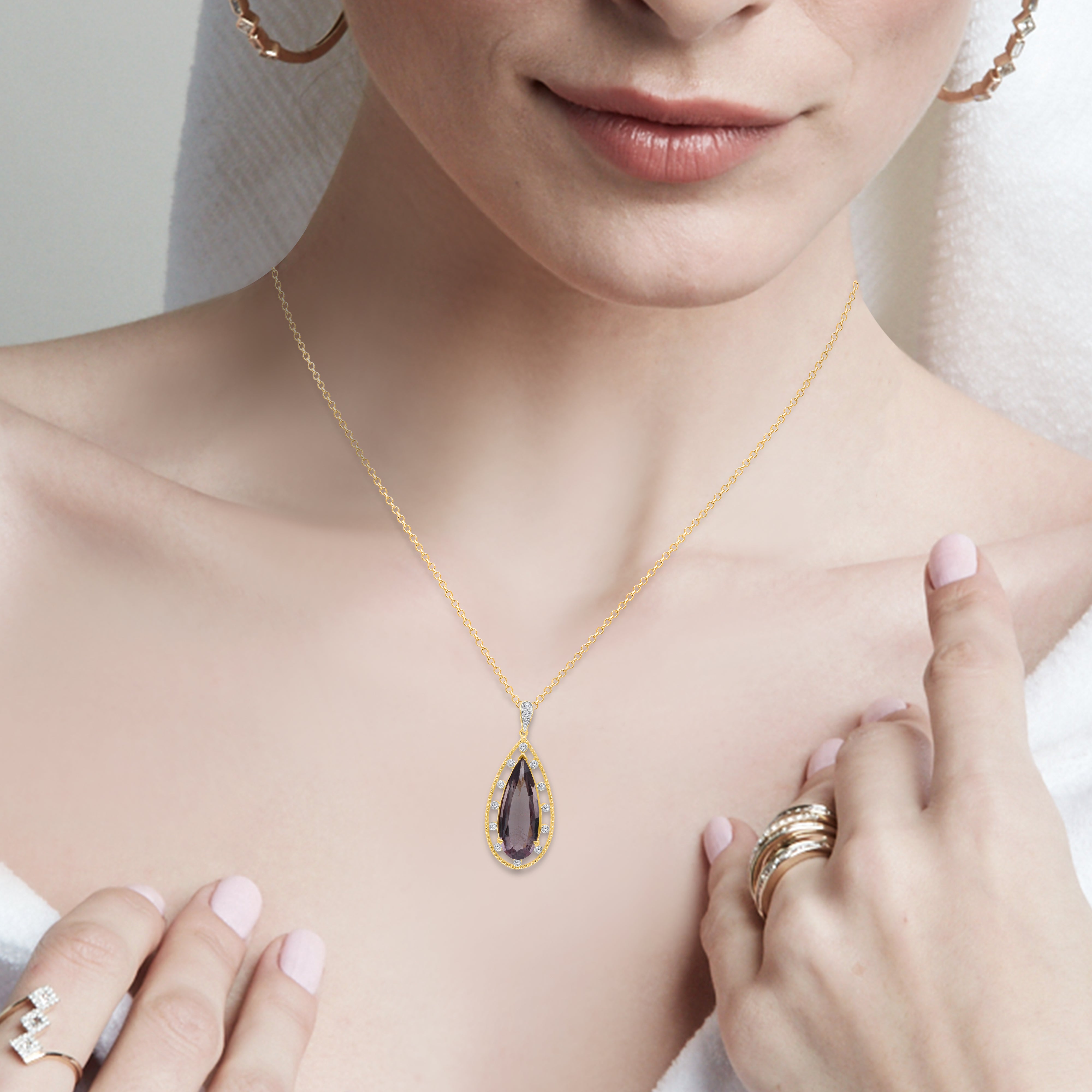 Elongated Pear Csarite & Diamond Necklace