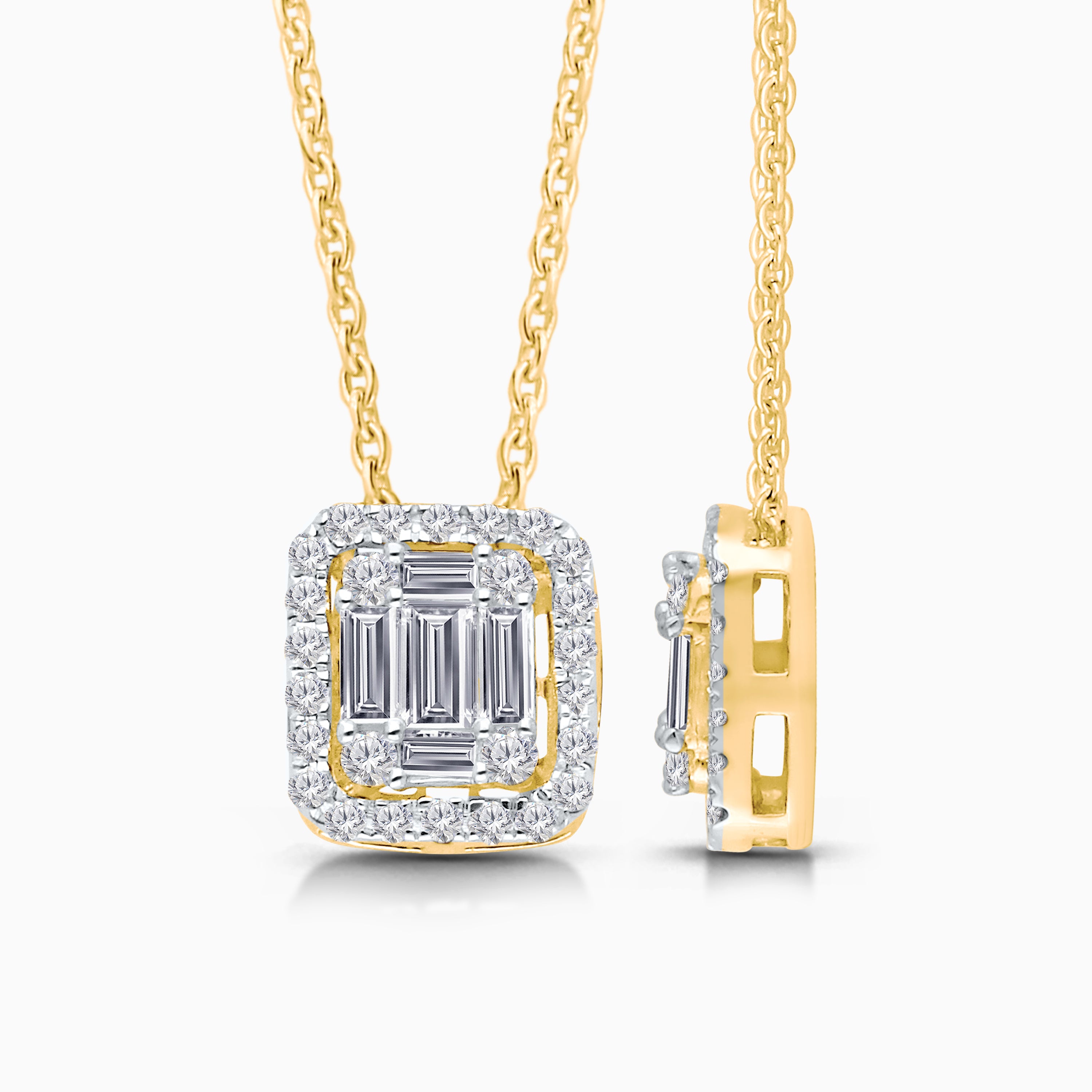 Yellow Gold Halo White Diamond Legendary Necklace