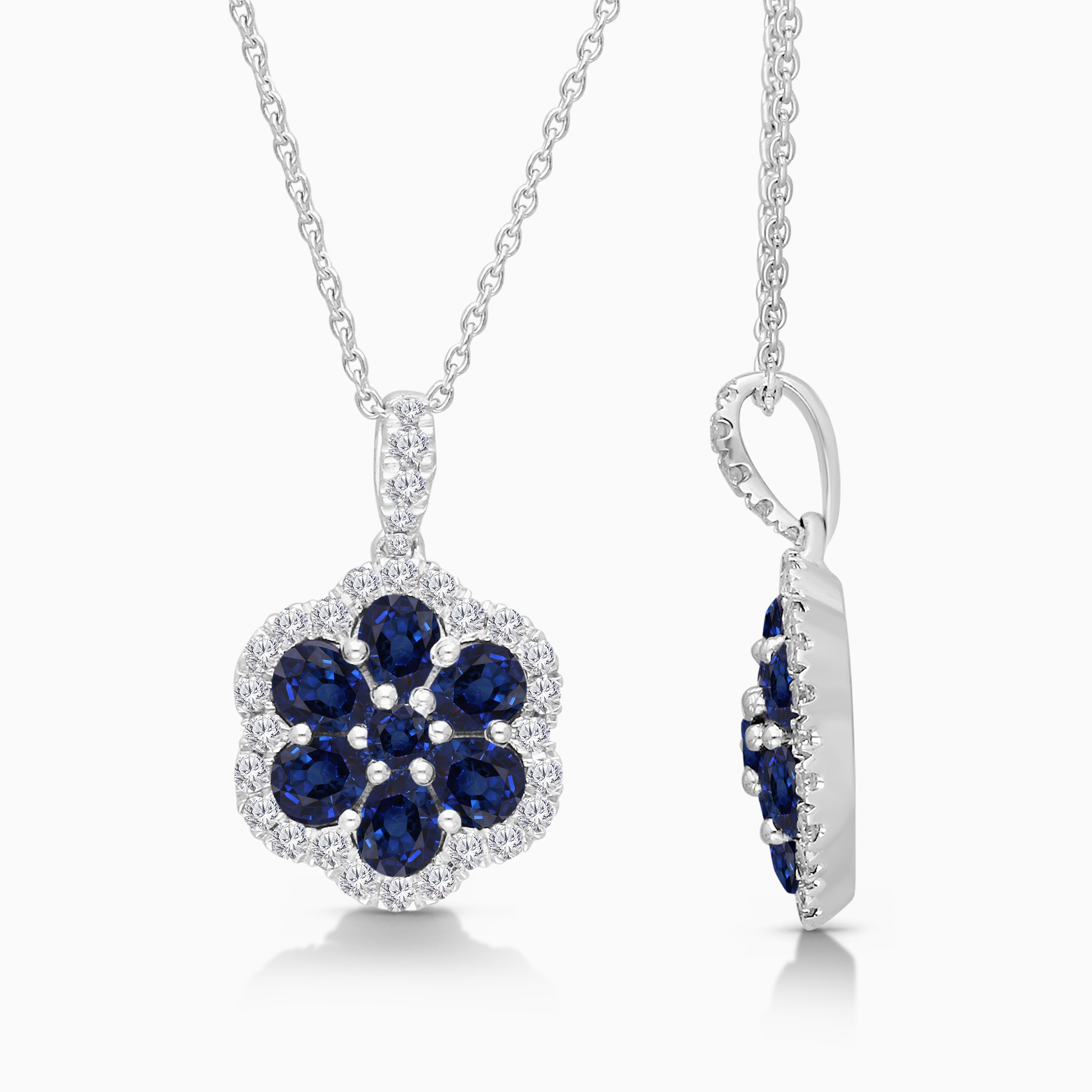Blue Sapphire Diamond Flower Necklace
