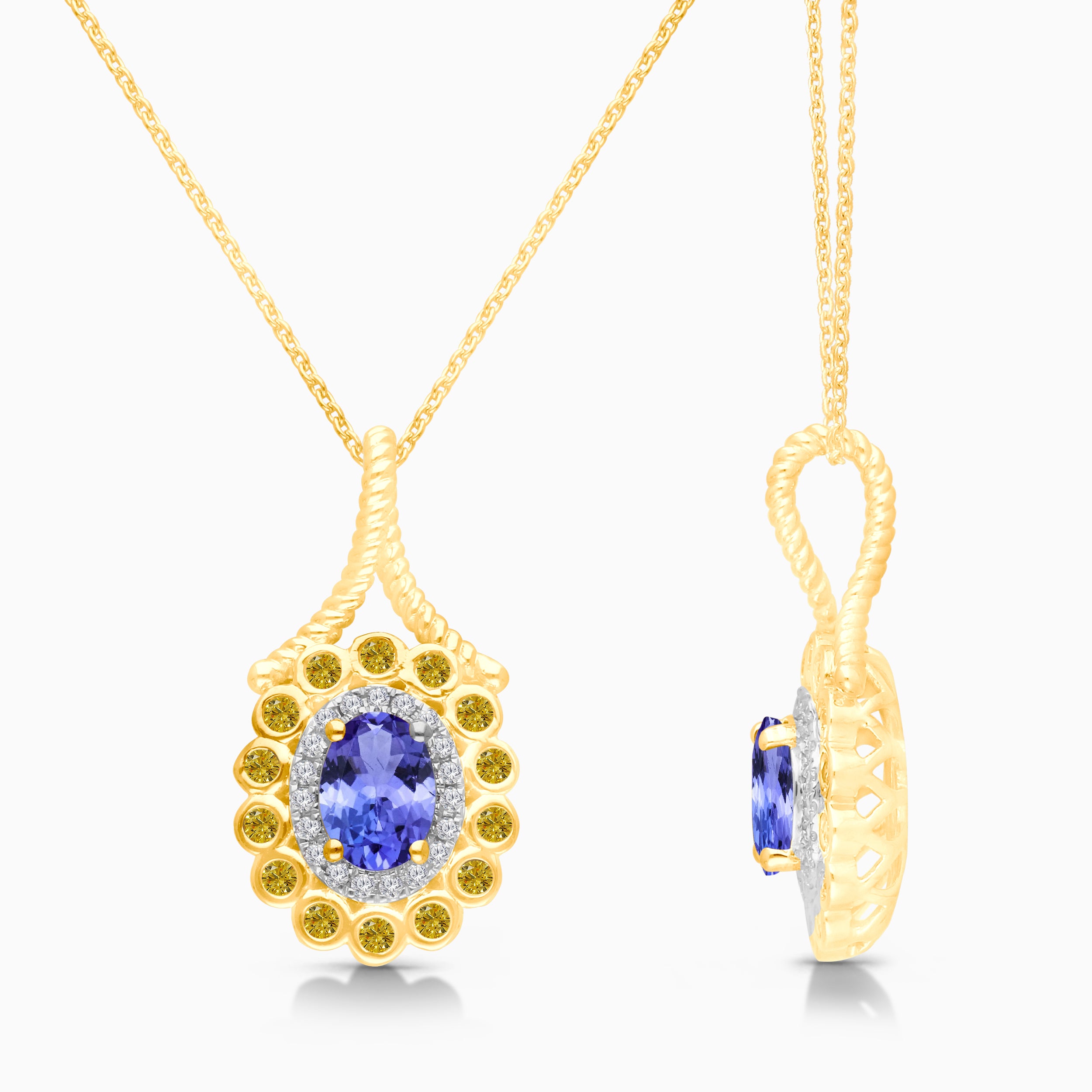 Renaissance Yellow Diamond Halo Tanzanite Pendant