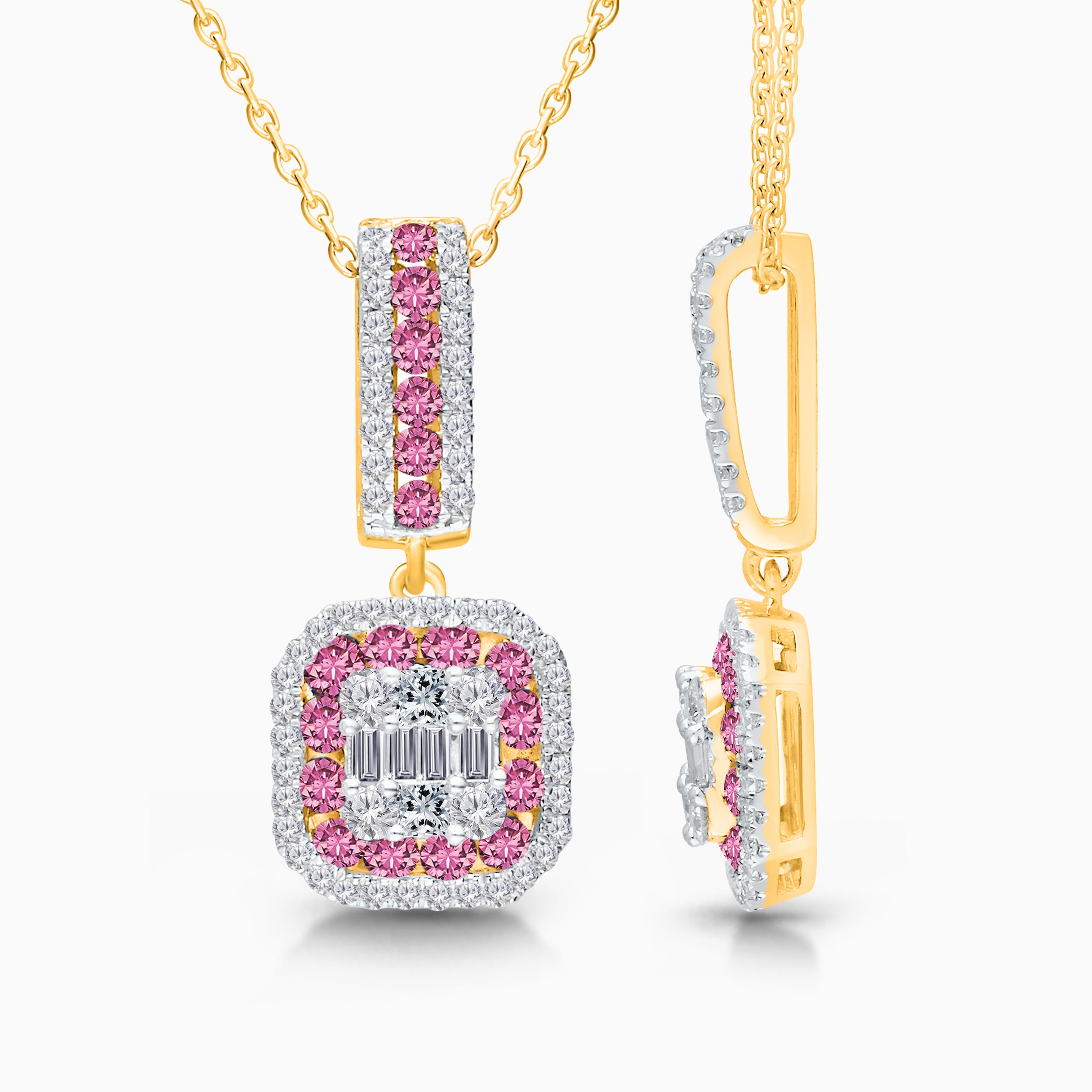 Drop Sapphire Halo Diamond Necklace
