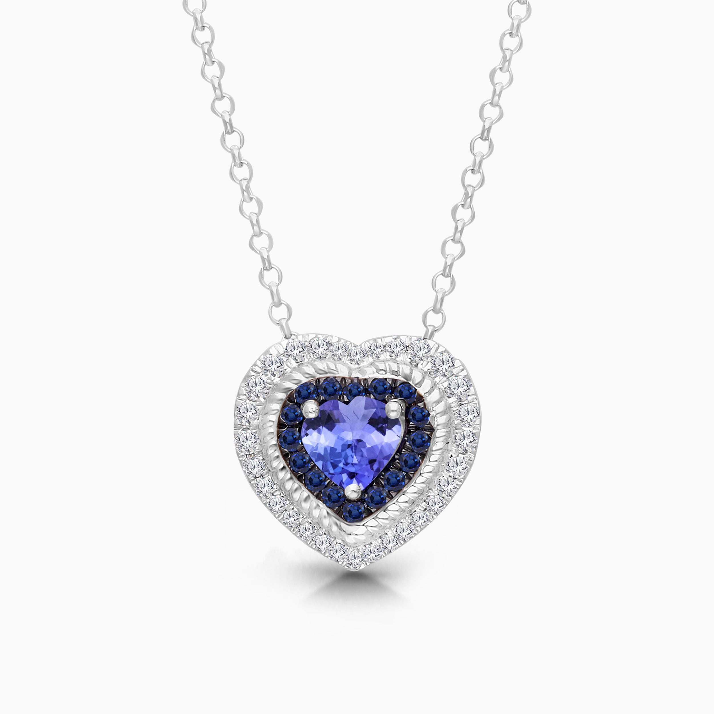 Duo Halo Tanzanite Heart Necklace