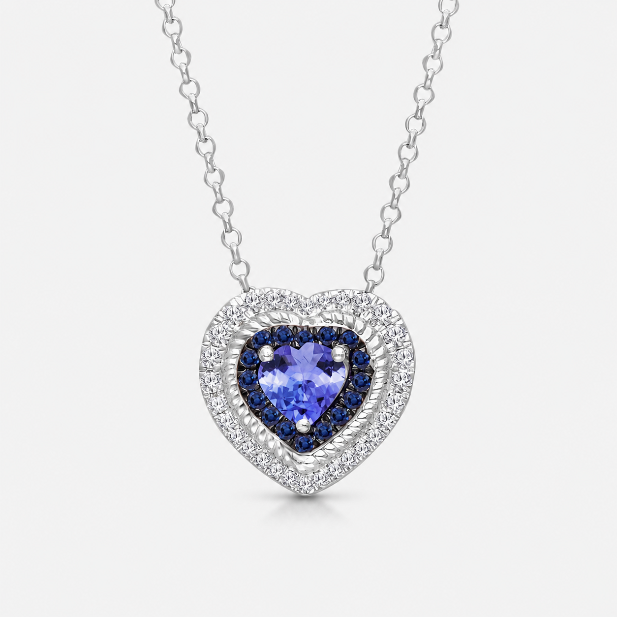 Duo Halo Tanzanite Heart Necklace Ok