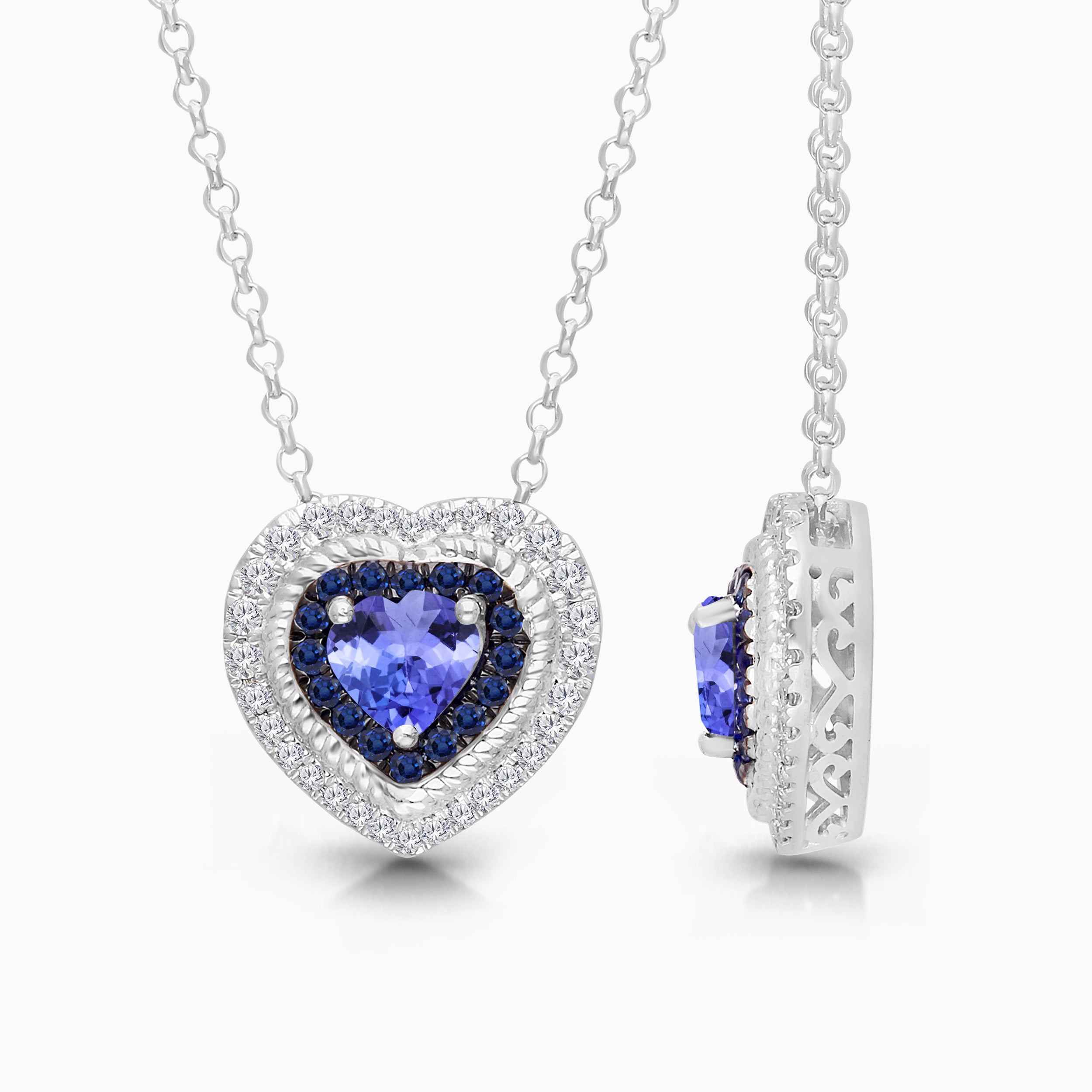 Duo Halo Tanzanite Heart Necklace