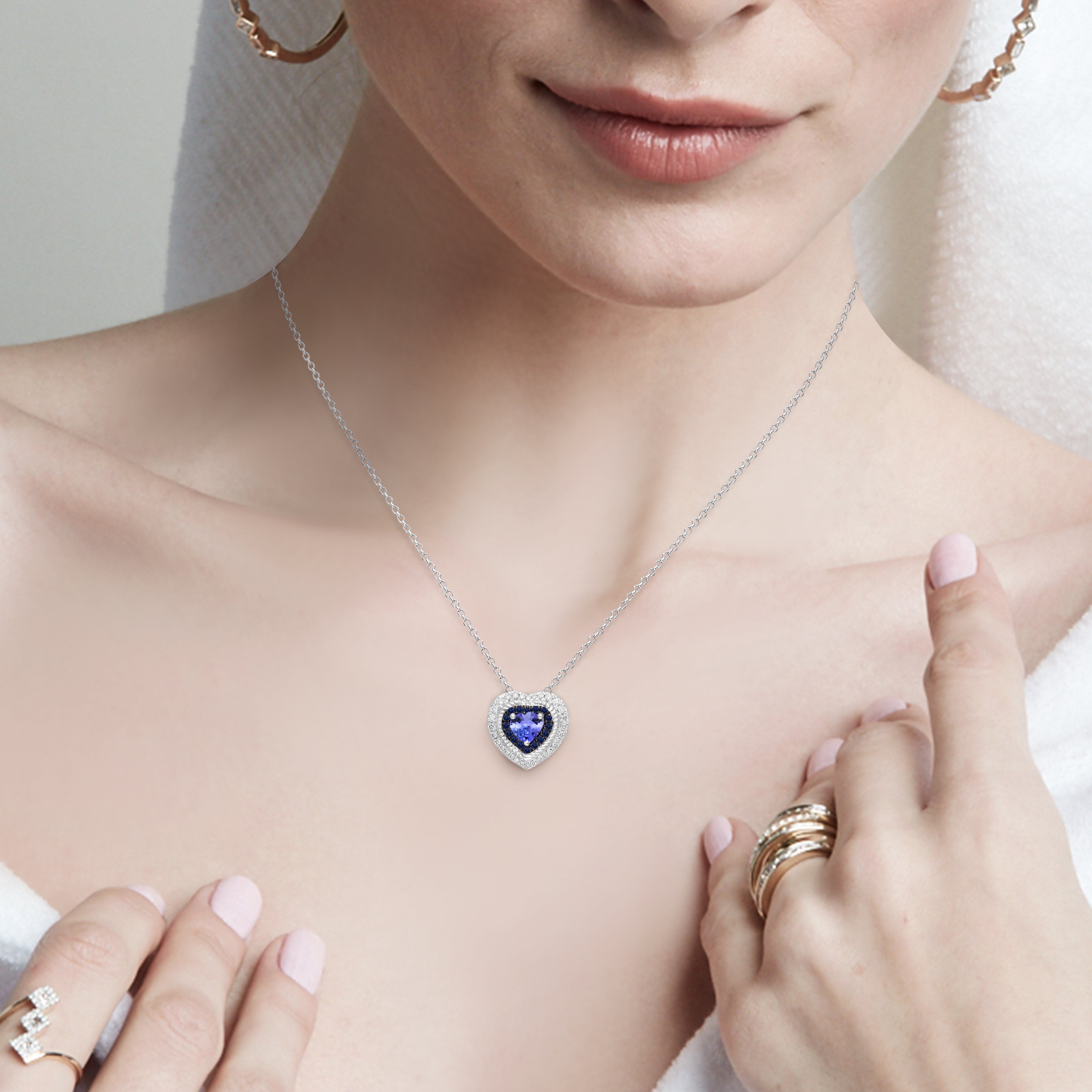 Duo Halo Tanzanite Heart Necklace