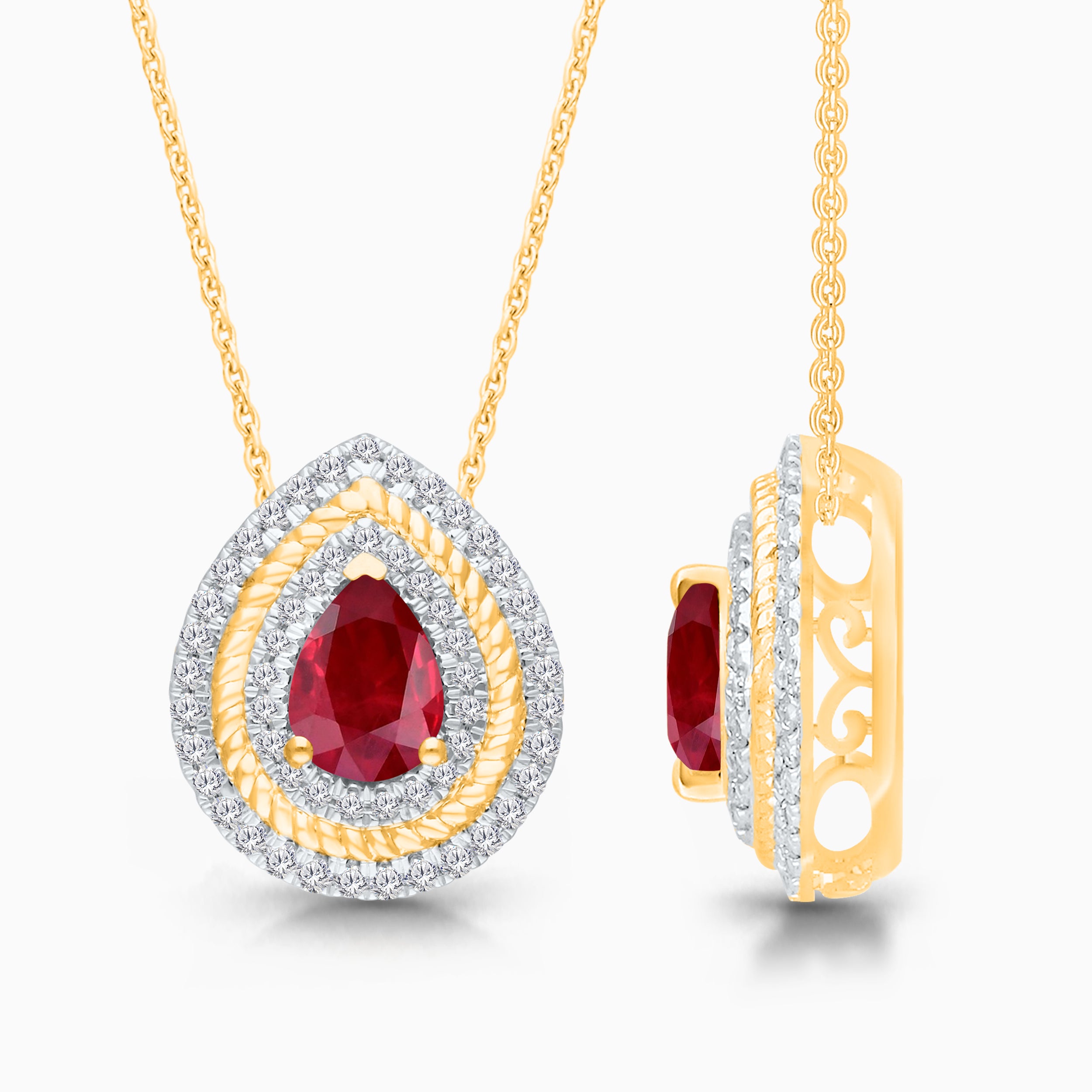 Pears Of Diamonds Ruby Pendant
