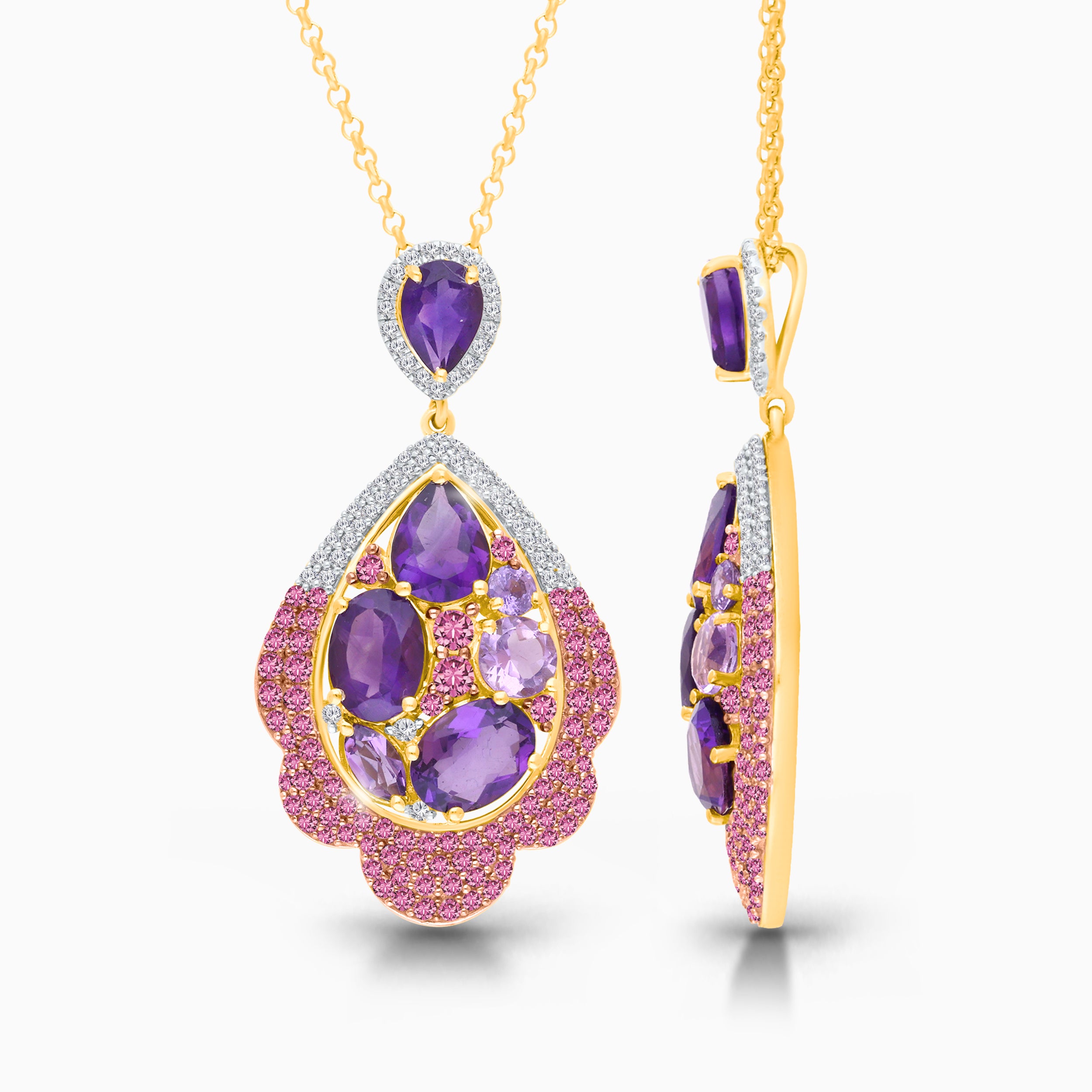 Mosaic Amethyst and Pink Sapphire Pendant