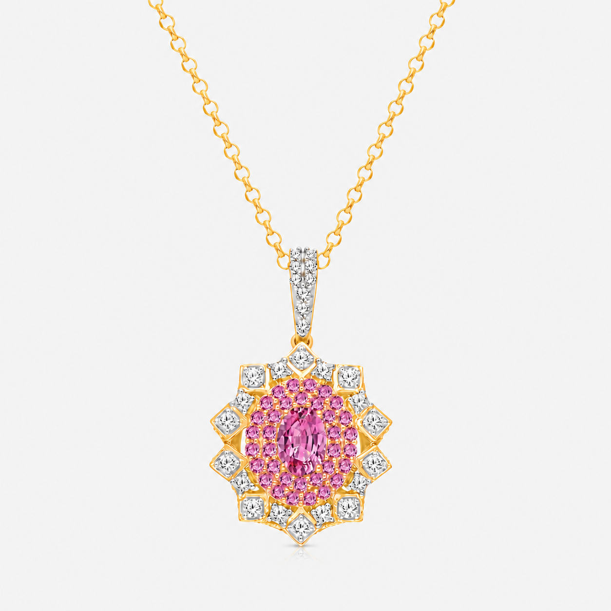 Pink Mirror Sapphire & Diamond Necklace Pink Sapphire