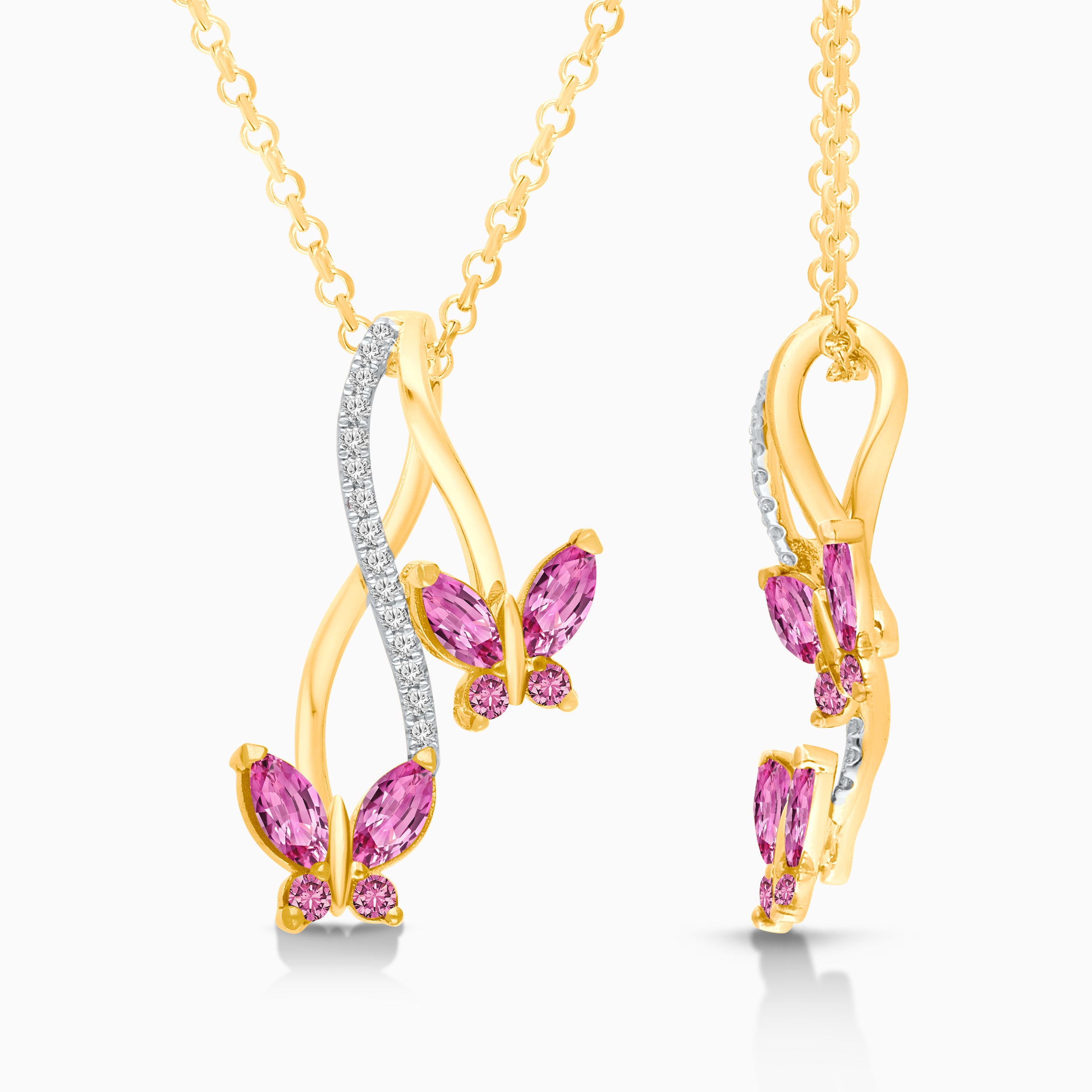 Flying High Pink Sapphire Butterfly Necklace