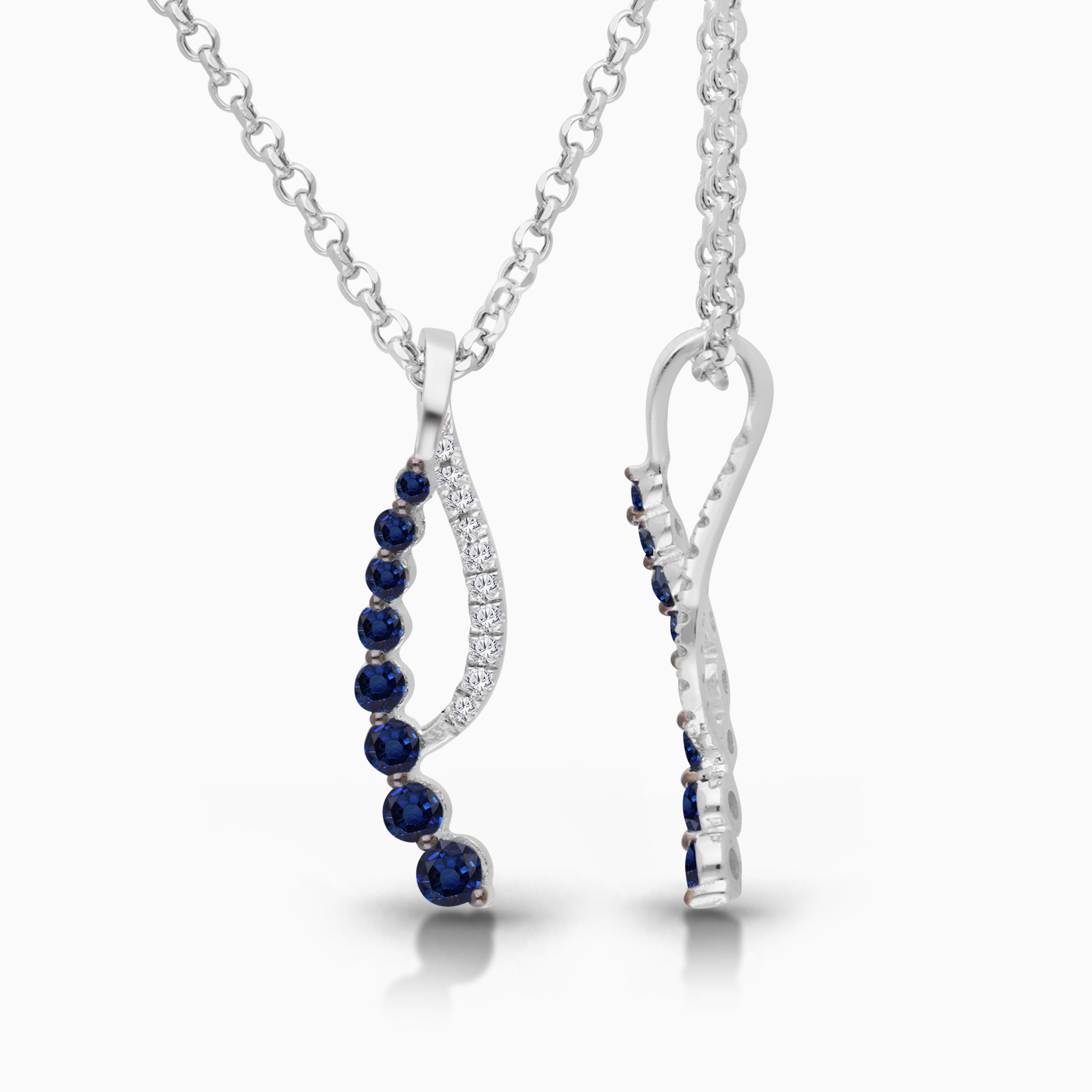 Blue Sapphire & Diamond Wave Necklace