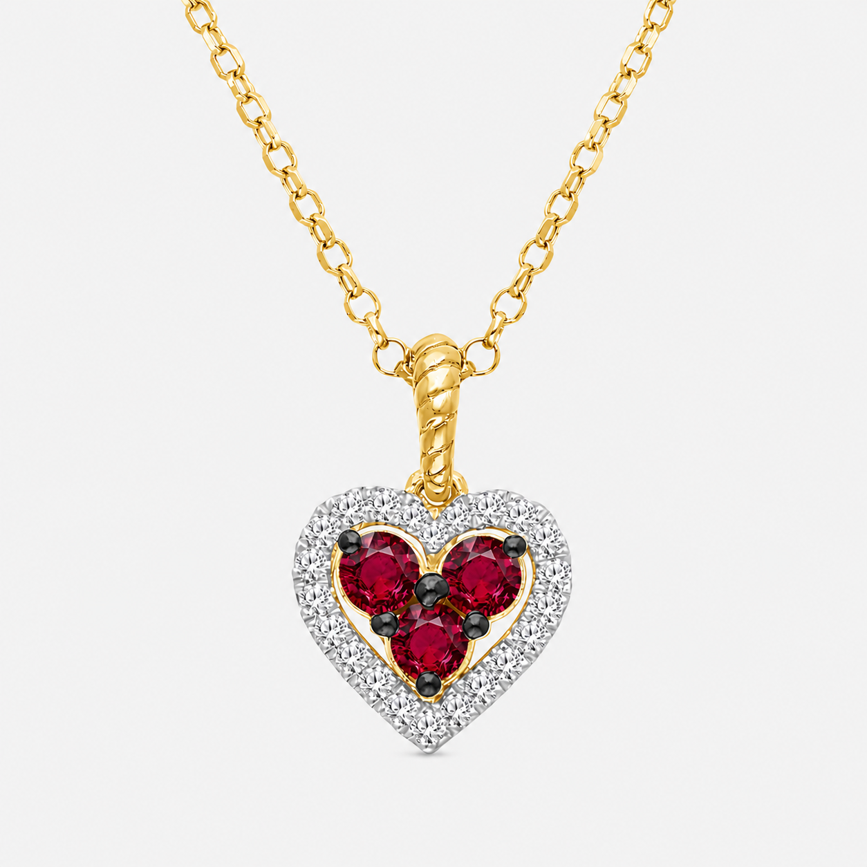 Ruby Trio Heart Necklace Ruby