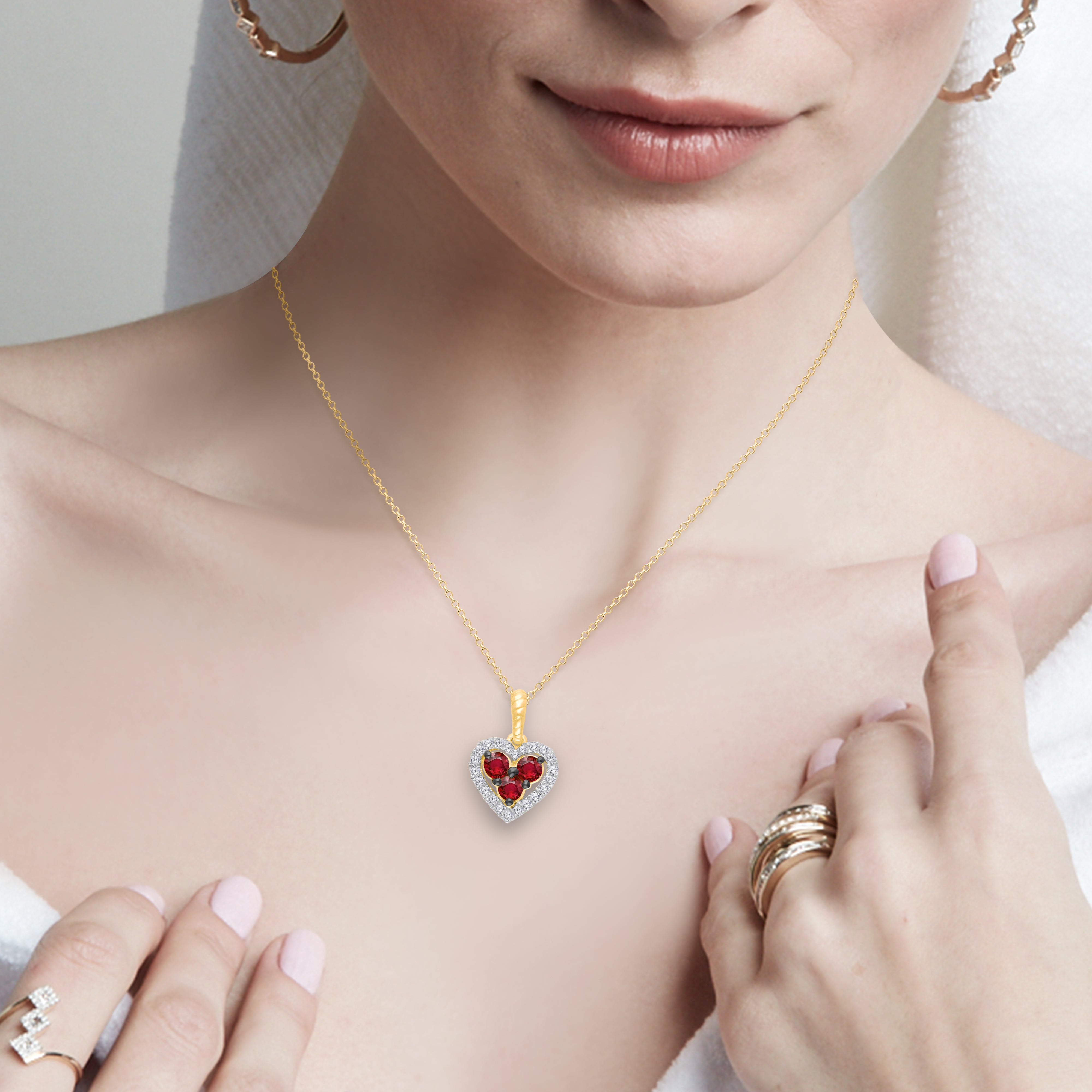 Ruby Trio Heart Necklace