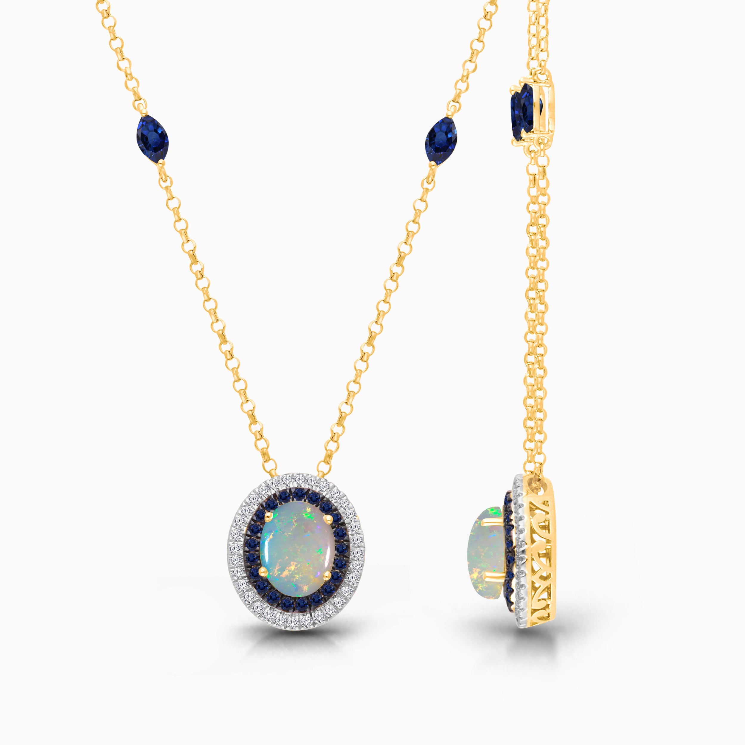 Halo's of Blues Opal & Diamond Necklace