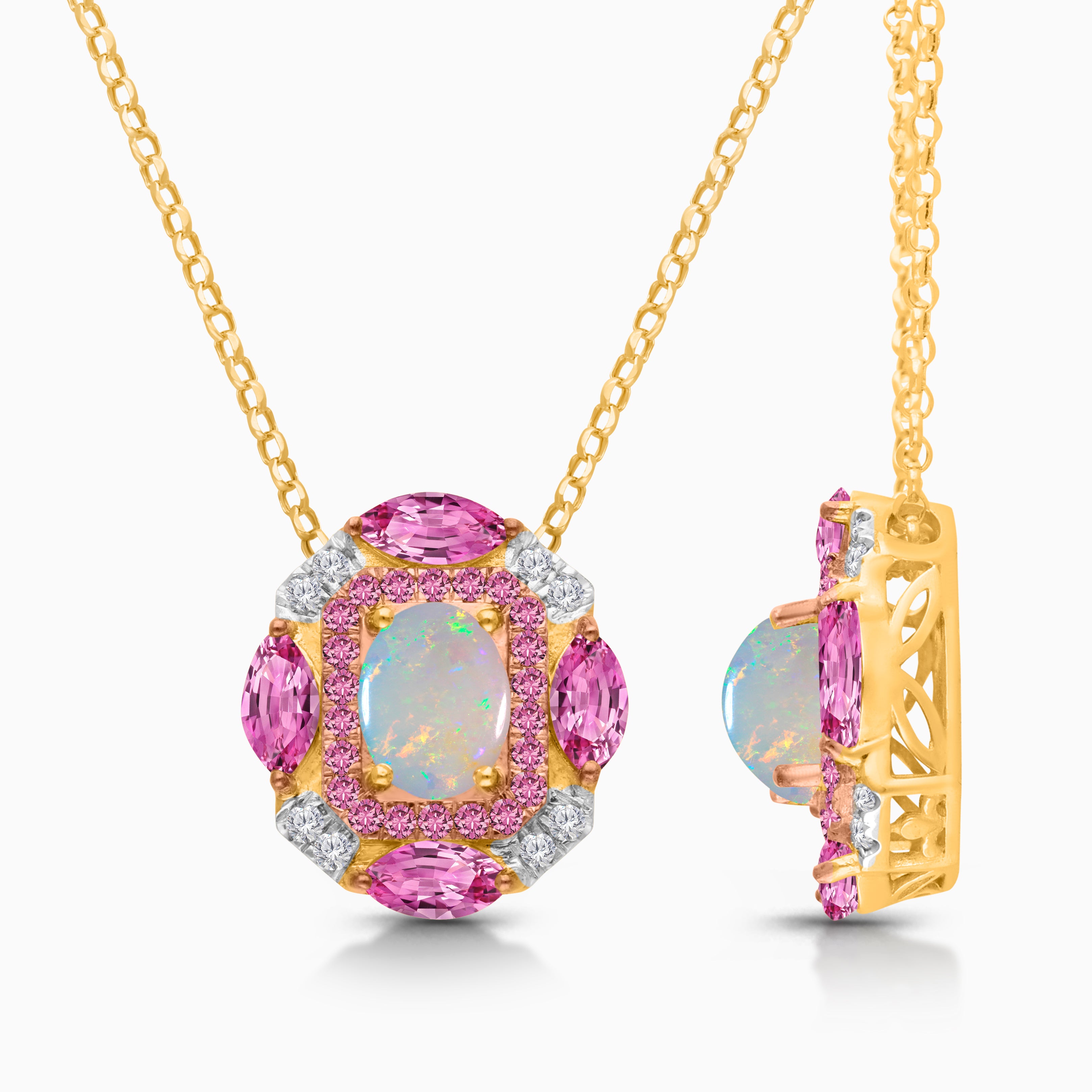 Pink Stardust Opal & Sapphire Necklace