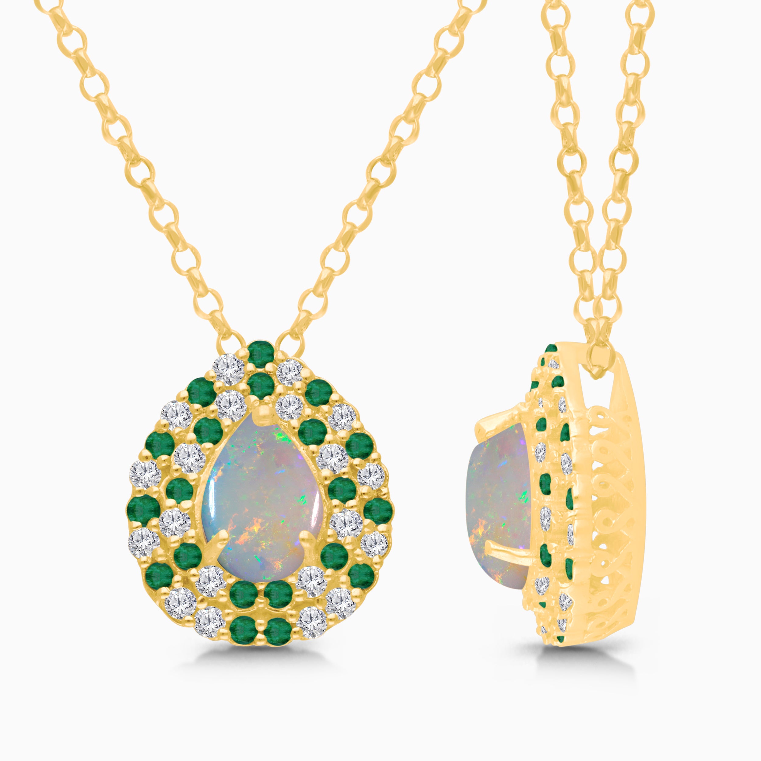 Glistening Opal & Emerald Diamond Necklace