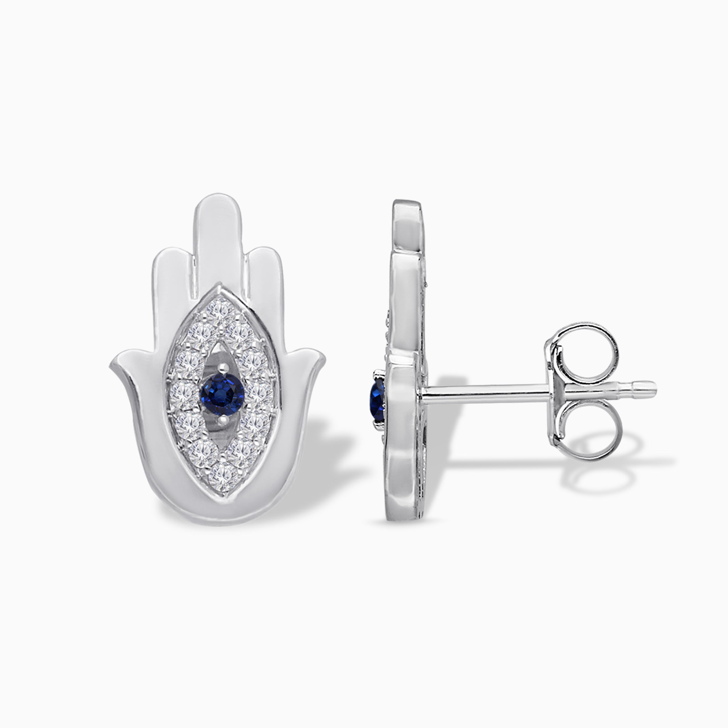 Hamsa evil eye diamond studs