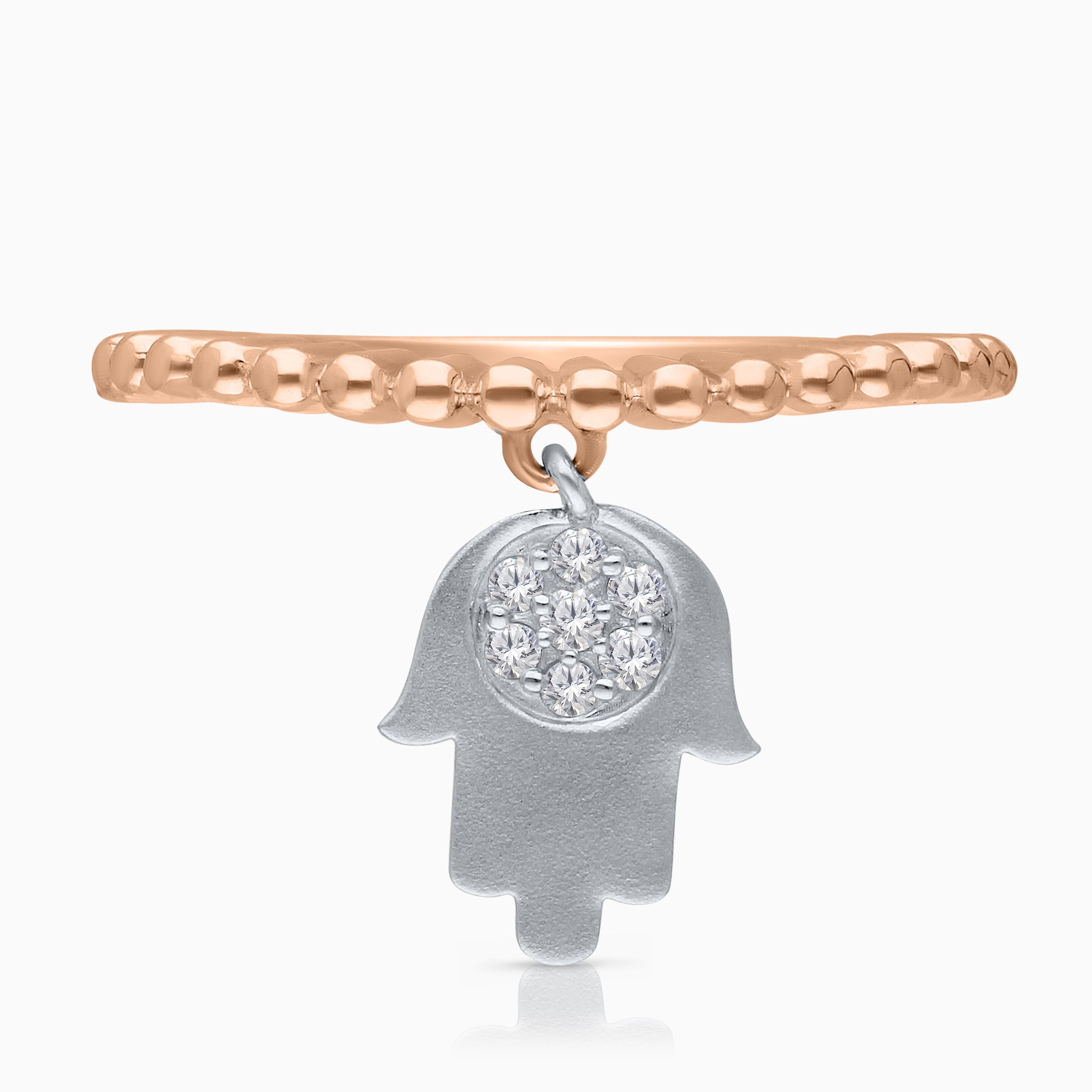 Dual Tone Dangle Hamsa Ring