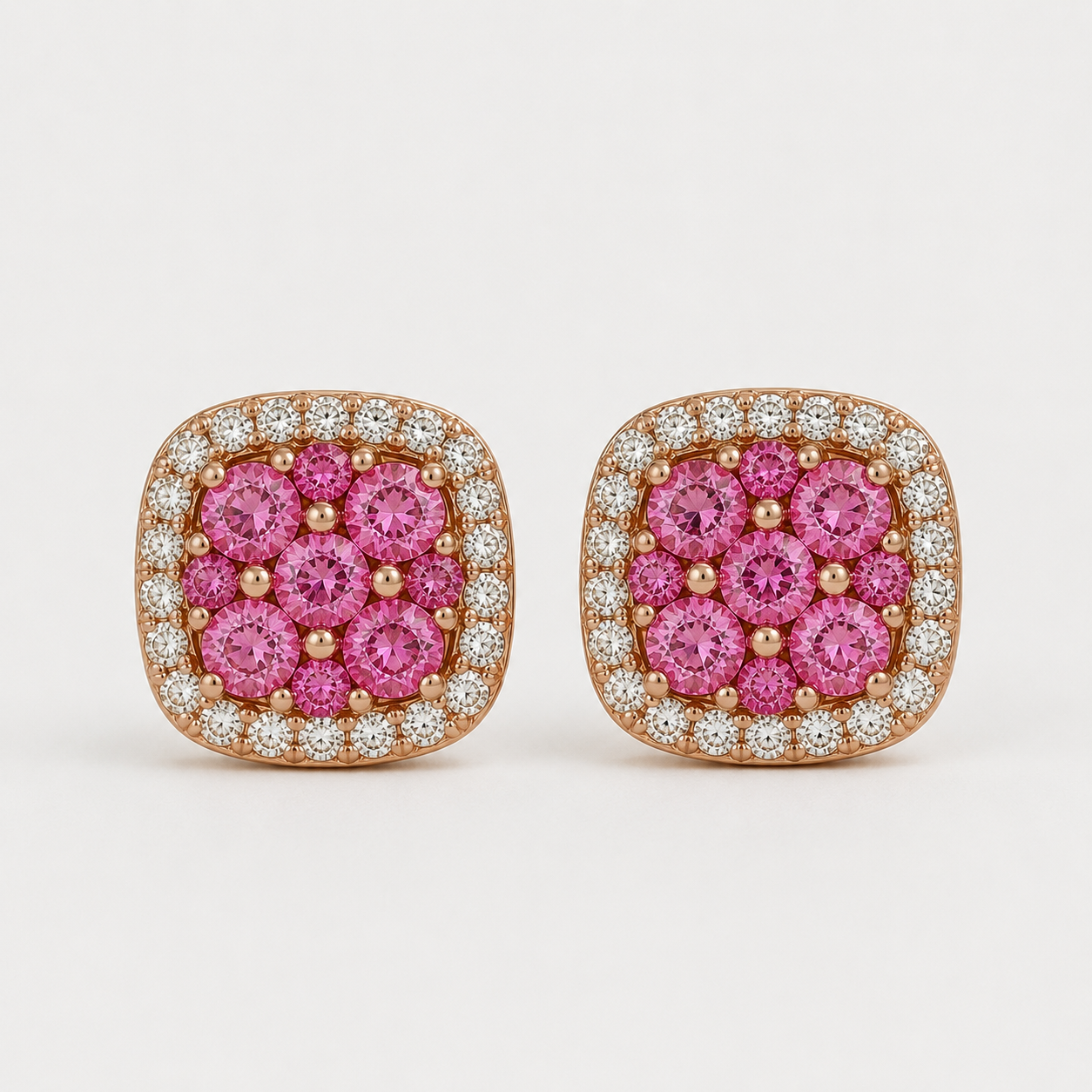 Pink Sapphire Mosaic Stud Earrings Pink Sapphire