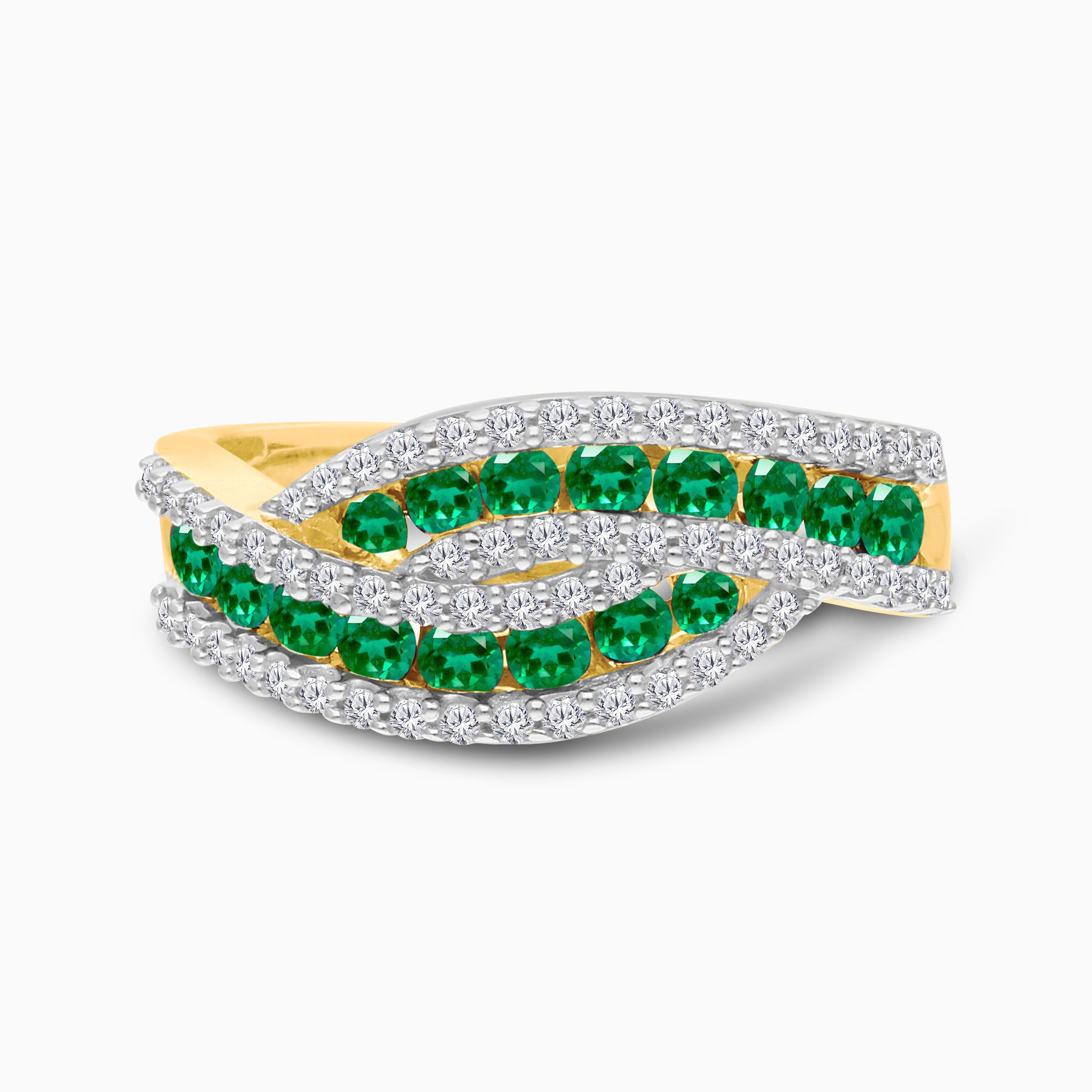 Crossover Emerald & White Diamond Ring